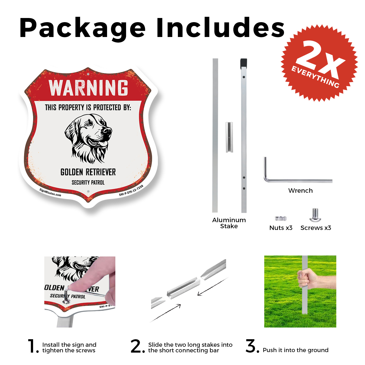 Warning Property Protected by Golden Retriever Made in t Shield Sign With Stake - Picture 12 of 14