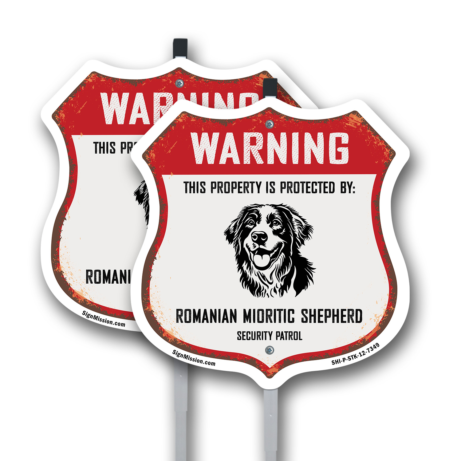 Warning Property Protected by Romanian Mioritic Shepherd Shield Sign With Stake - Picture 11 of 14