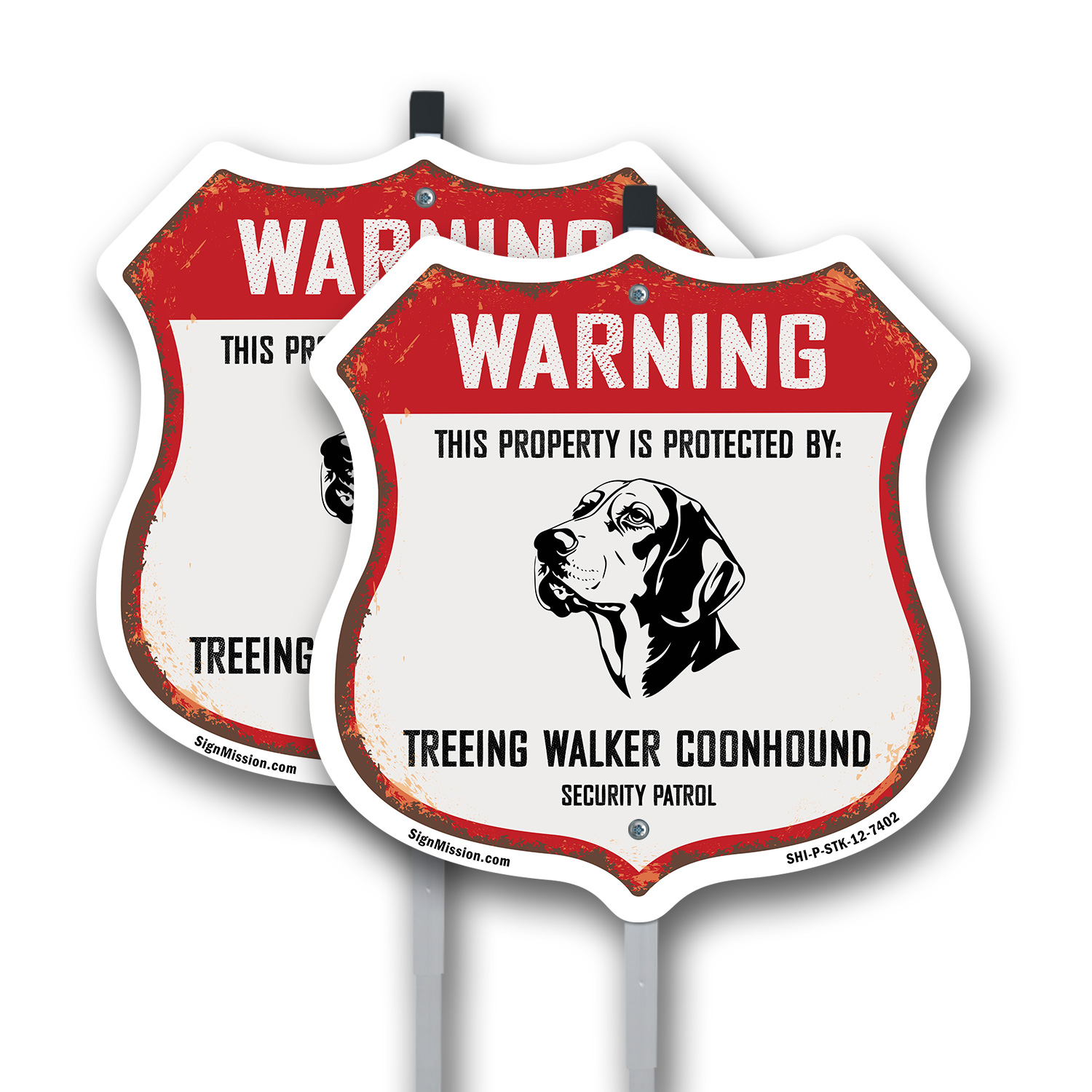 Warning Property Protected by Treeing Walker Coonhound M Shield Sign With Stake - Picture 9 of 14