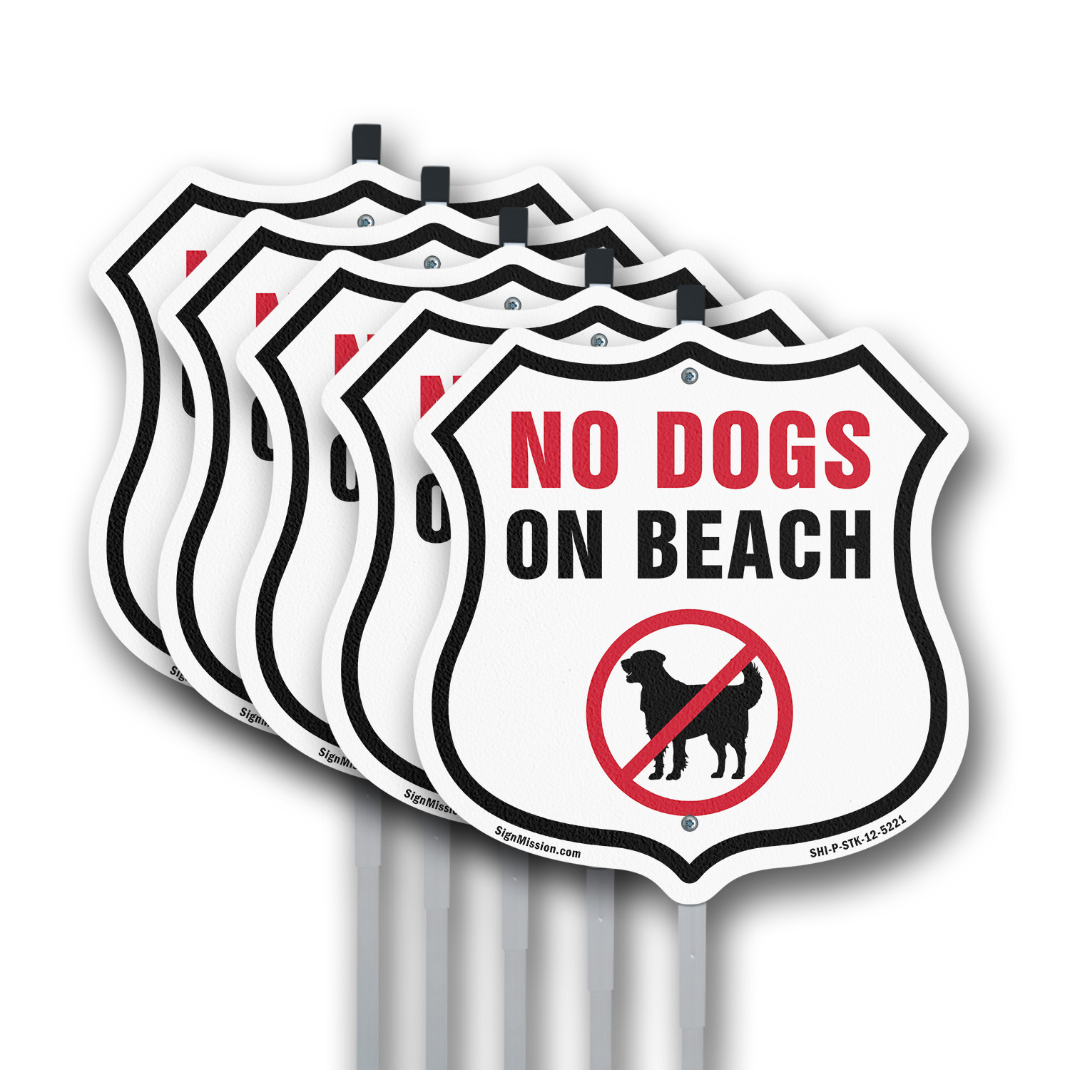 No Dogs on Beach Shield Shaped Sign With Stake Crafted in the USA - Picture 11 of 14