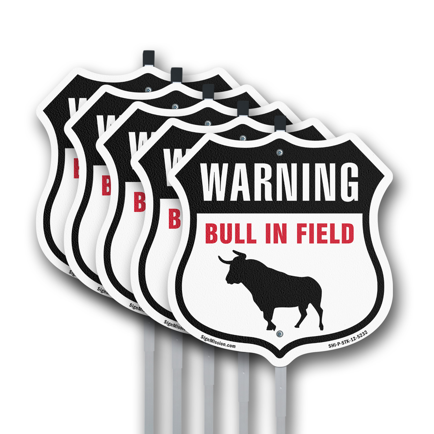 Warning Bull In Field Shield Shaped Sign With Stake Crafted in the USA - Picture 11 of 14