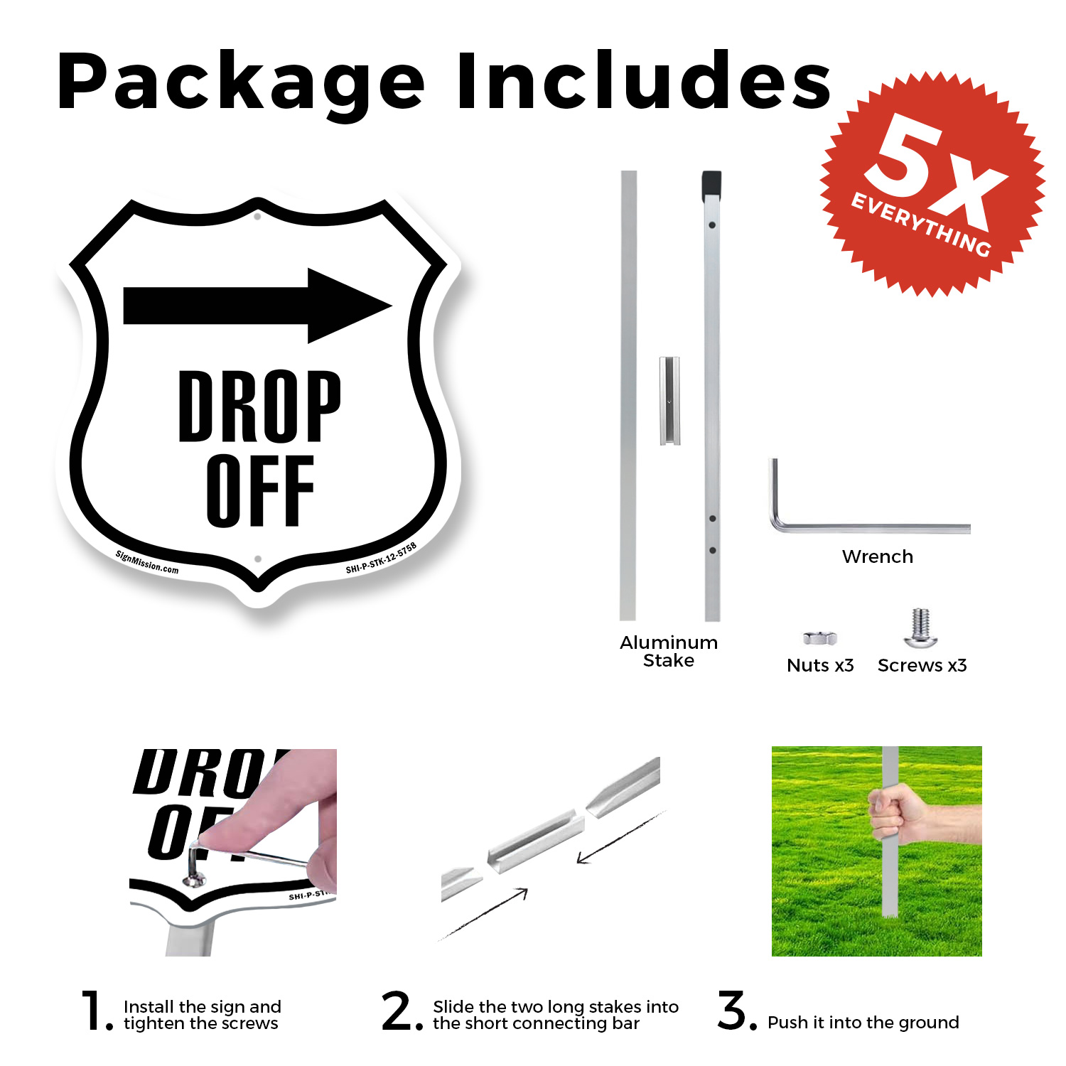 Drop-Off Right Shield Shaped Sign With Stake Weather Resistant Made in the USA - Picture 12 of 14