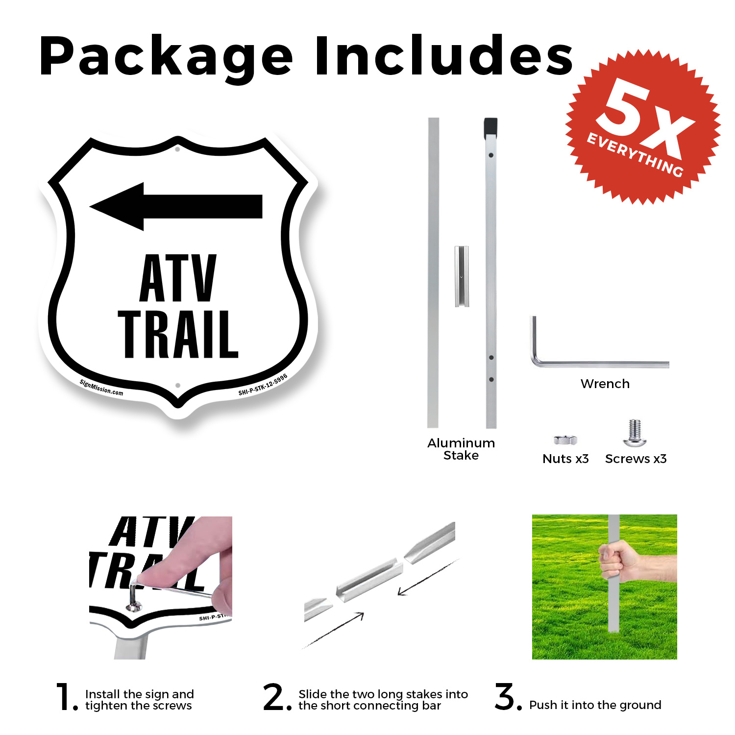 ATV Trail linkes Schild geformt mit Pfahl wetterfest Made in USA - Bild 12 von 14