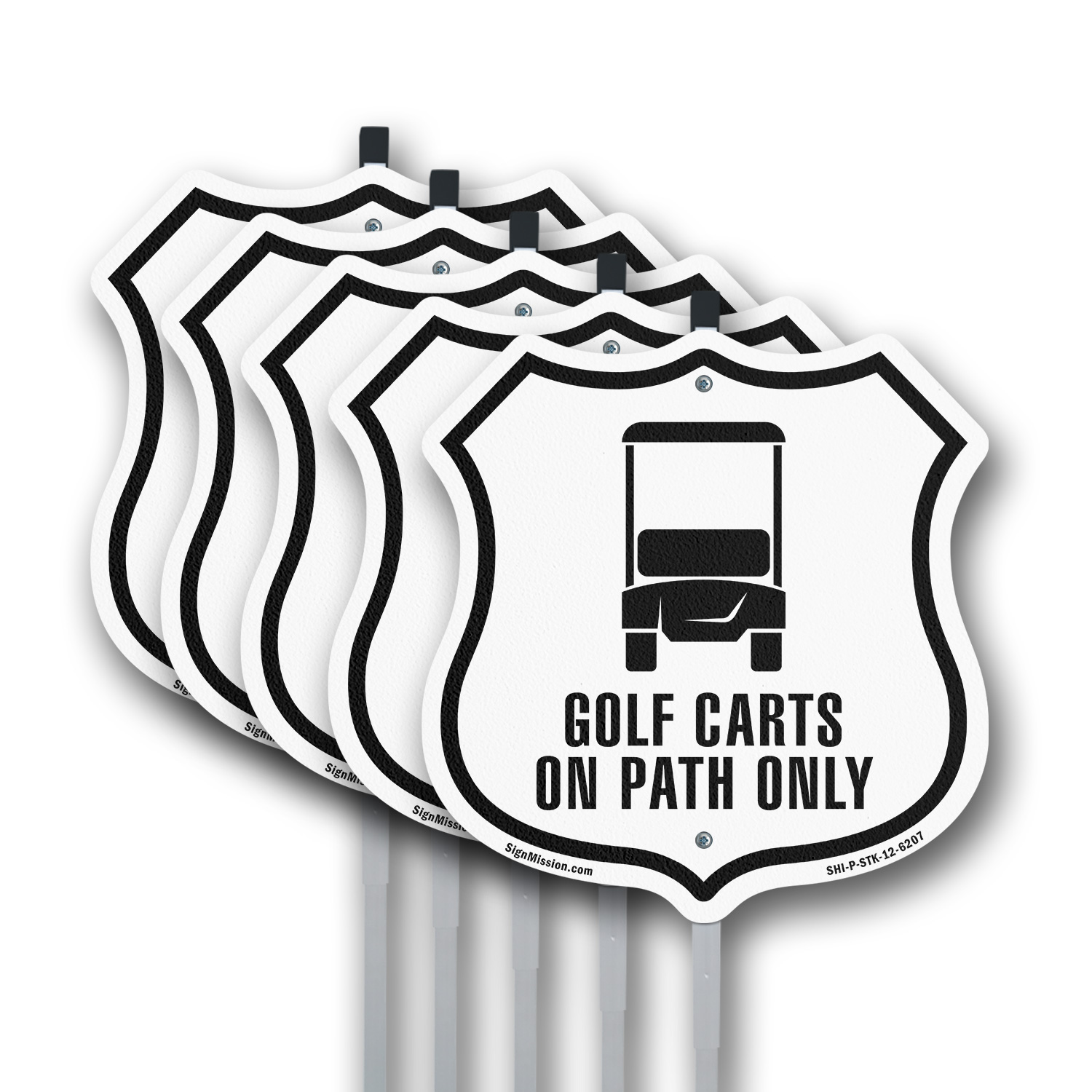 GOLF CARTS ON PATH ONLY Shield Shaped Sign With Stake Weather Resistant - Picture 13 of 14