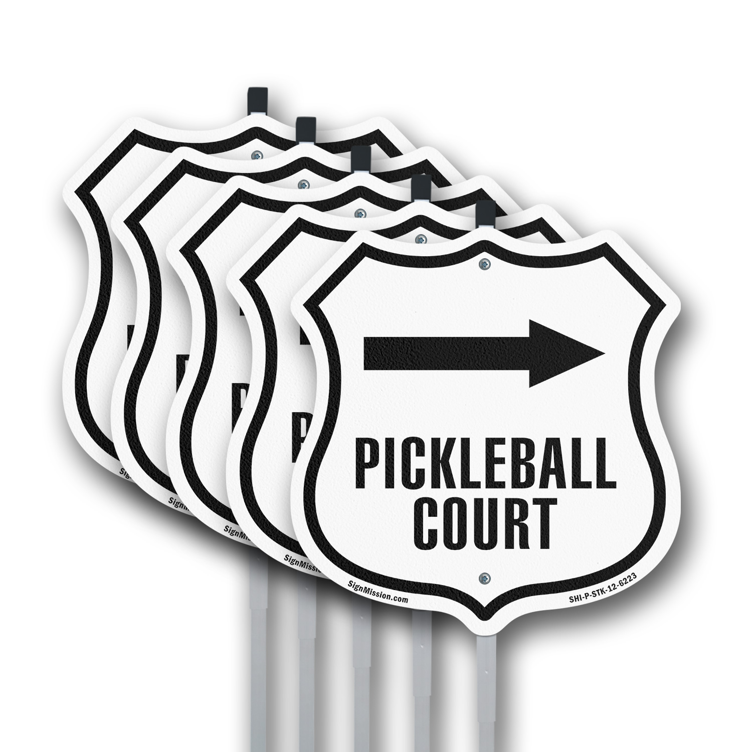 Pickleball Court Right Arrow Shield Shaped Sign With Stake Weather Resistant - Picture 13 of 14