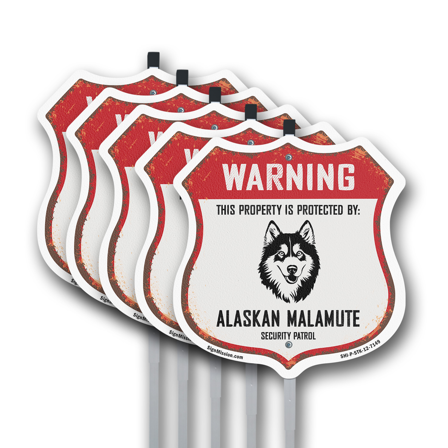 Warning Property Protected by Alaskan Malamute Made in t Shield Sign With Stake - Picture 11 of 14