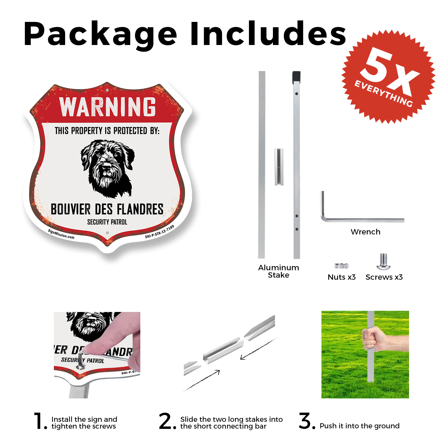 Warning Property Protected by Bouvier Des Flandres Made Shield Sign With Stake - Picture 14 of 14