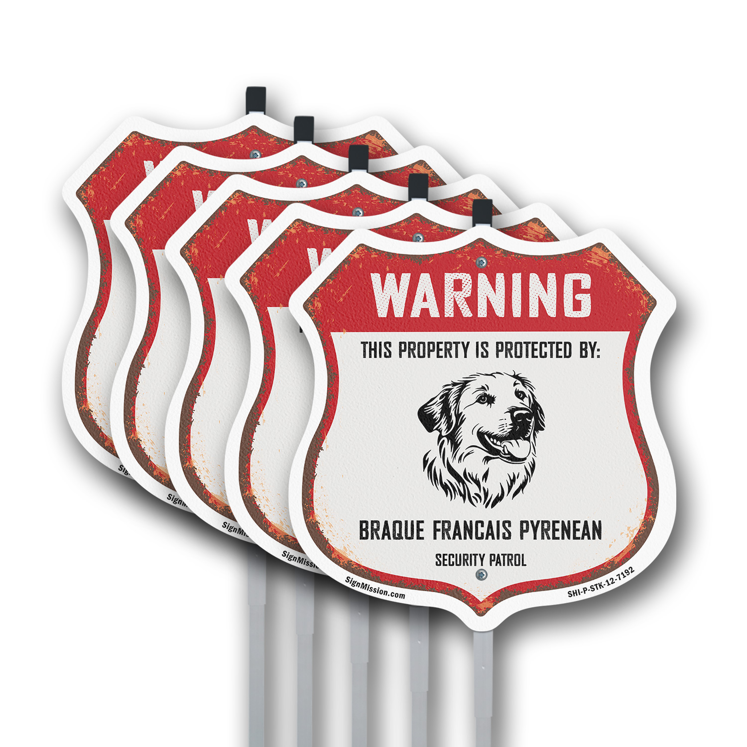 Warning Property Protected by Braque Francais Pyrenean M Shield Sign With Stake - Picture 11 of 14