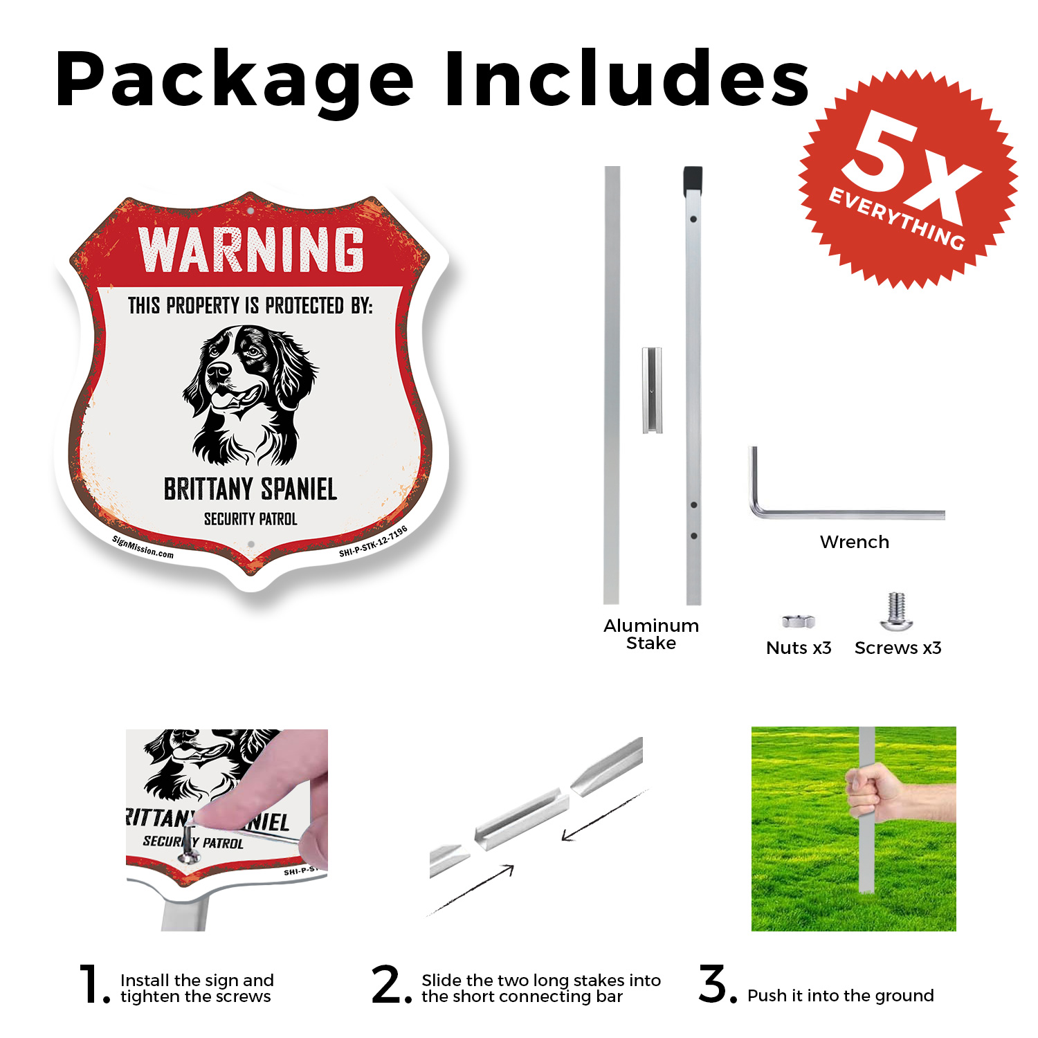 Warning Property Protected by Brittany Spaniel Made in t Shield Sign With Stake - Picture 12 of 14