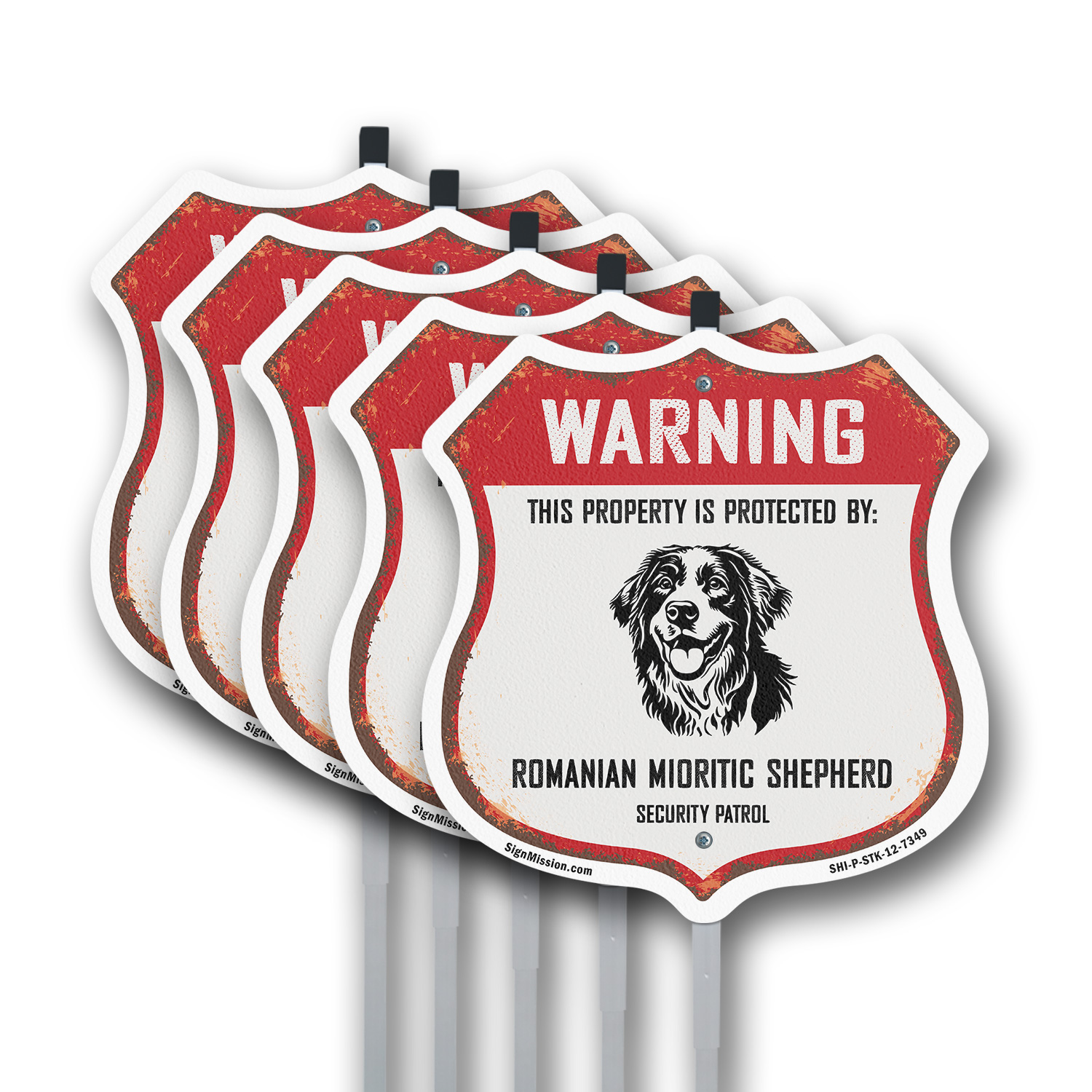 Warning Property Protected by Romanian Mioritic Shepherd Shield Sign With Stake - Picture 13 of 14