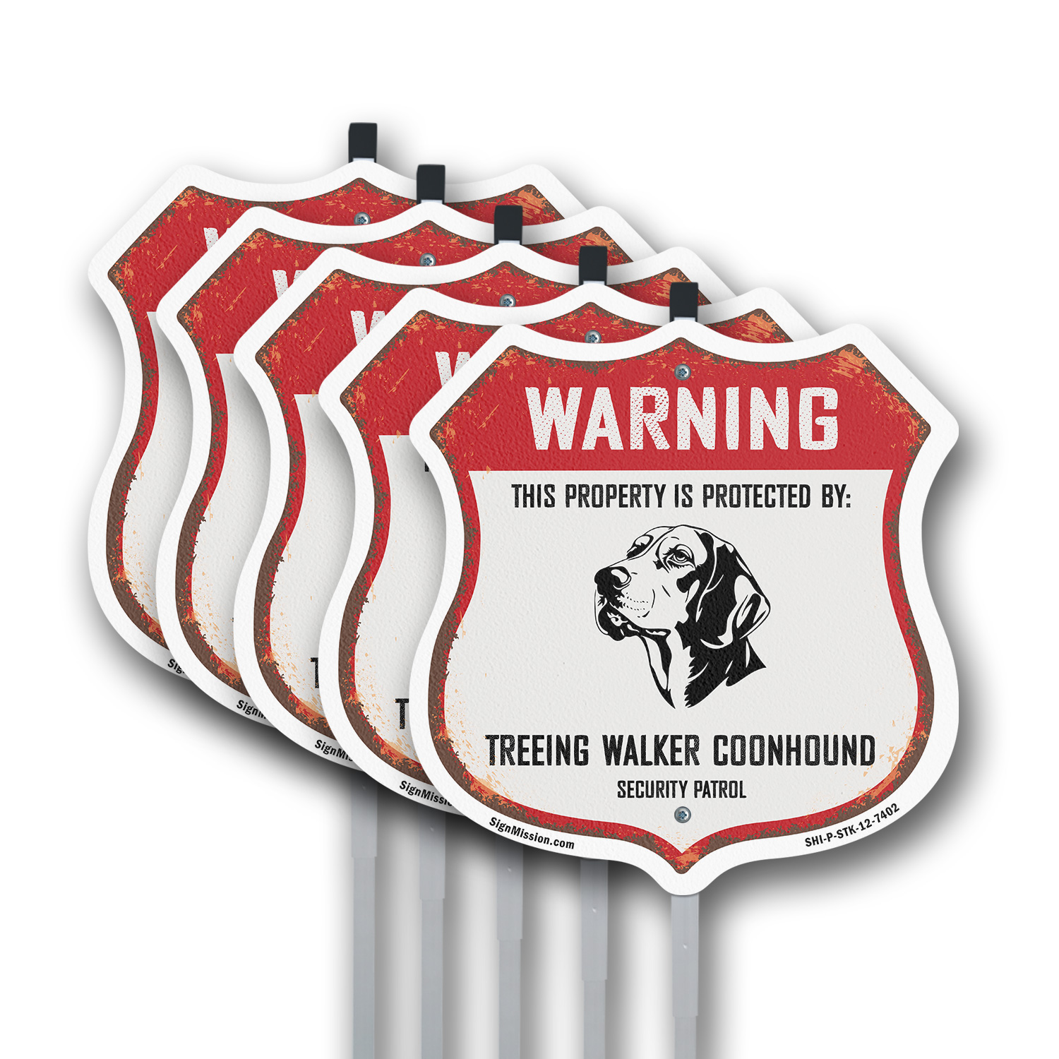 Warning Property Protected by Treeing Walker Coonhound M Shield Sign With Stake - Picture 11 of 14