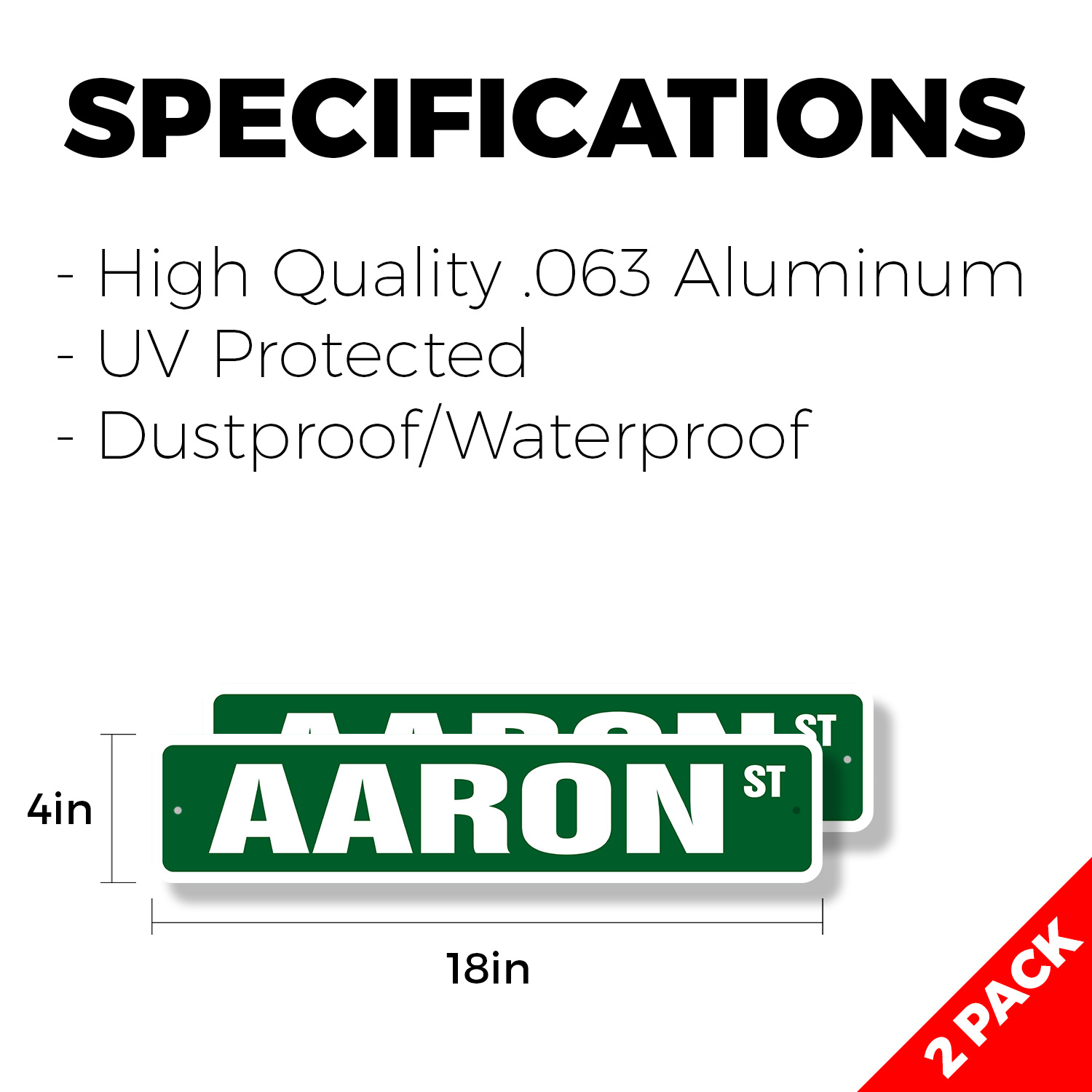 AARON Street Sign (2 Pack) Childrens Name Room Metal Road Sign - Picture 6 of 7