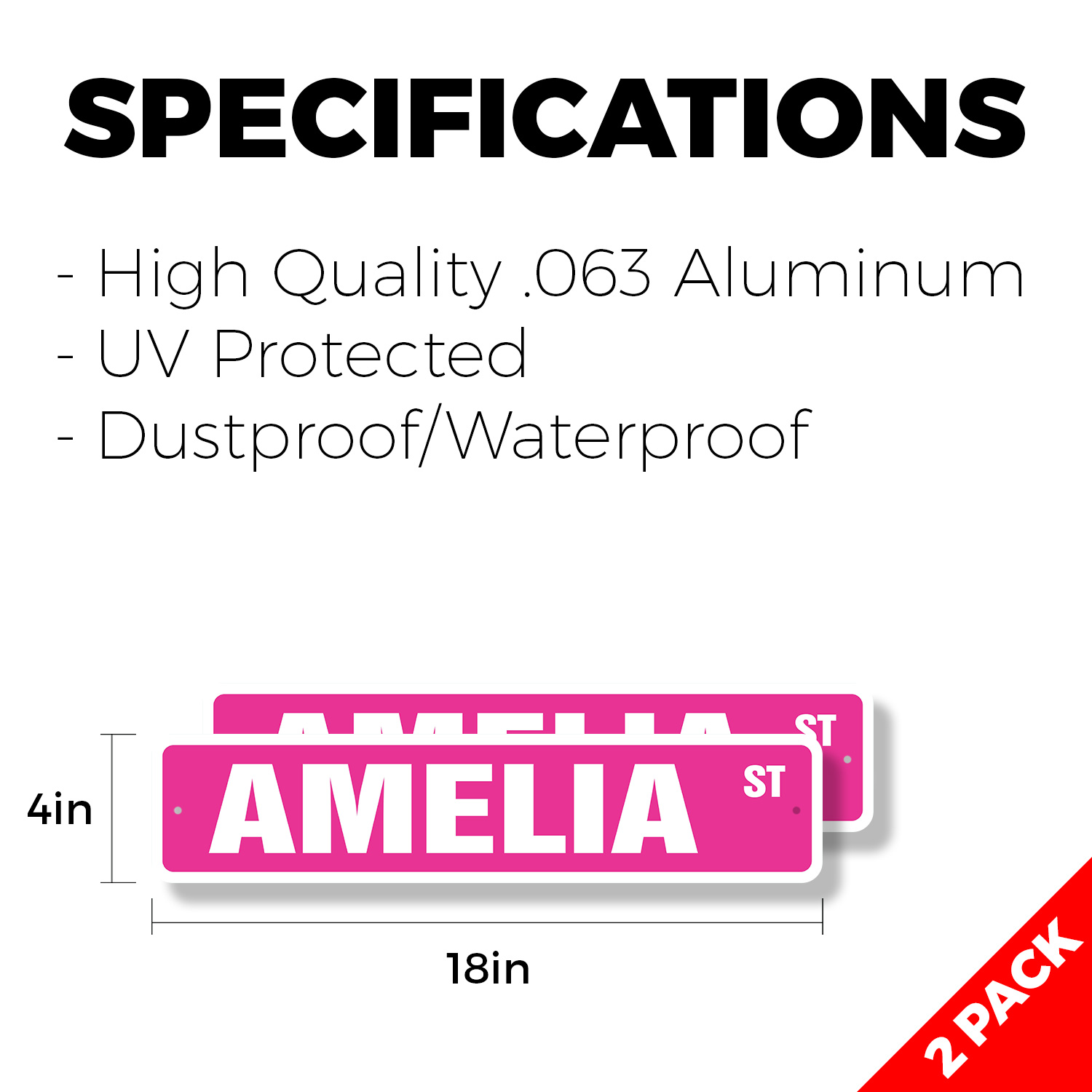 AMELIA Street Sign (2 Pack) Childrens Name Room Metal Road Sign - Picture 6 of 7