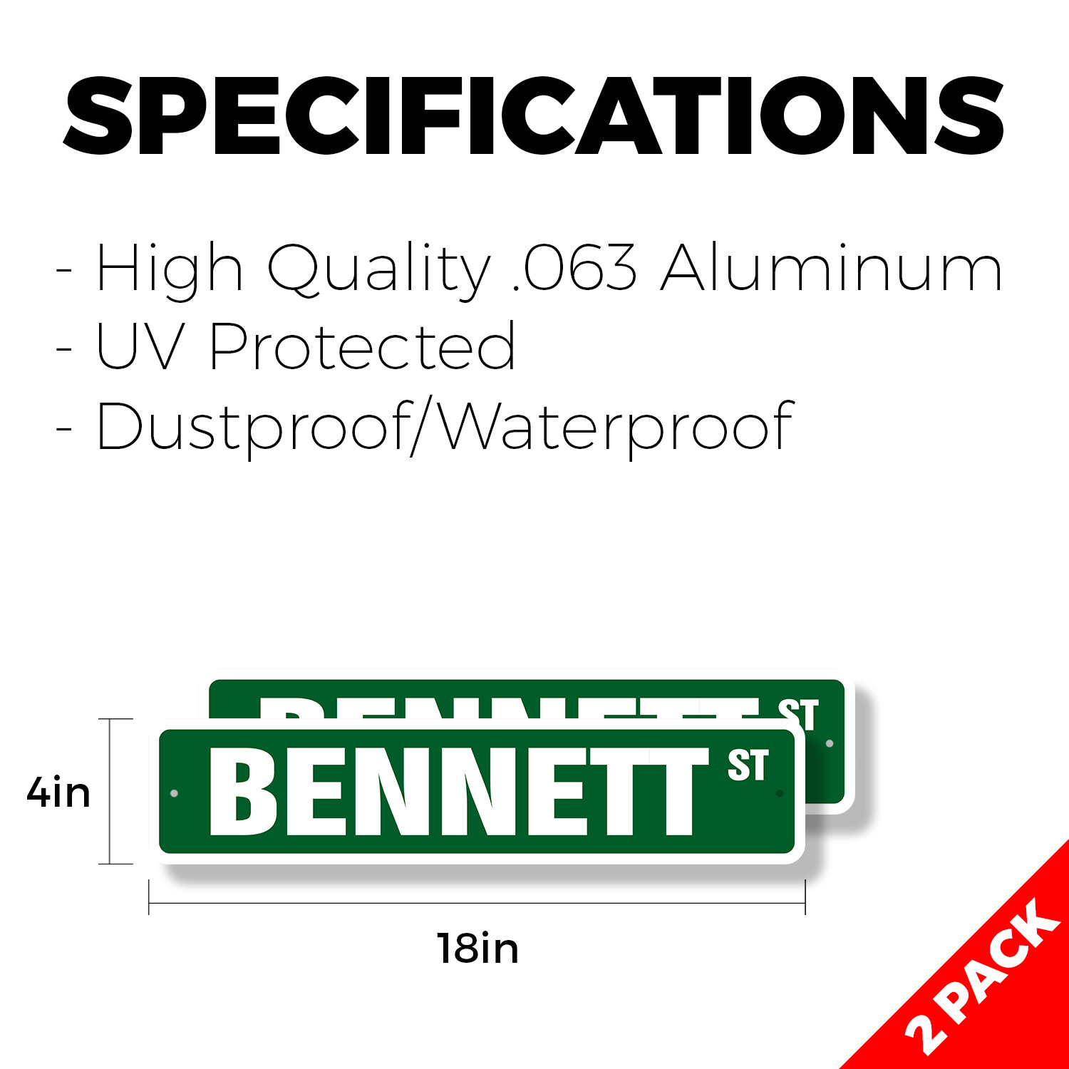 BENNETT Street Sign (2 Pack) Childrens Name Room Metal Road Sign - Picture 6 of 7