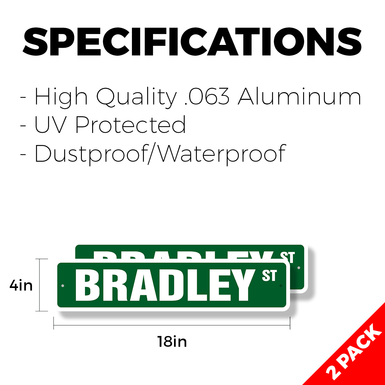 BRADLEY Street Sign (2 Pack) Childrens Name Room Metal Road Sign - Picture 6 of 7