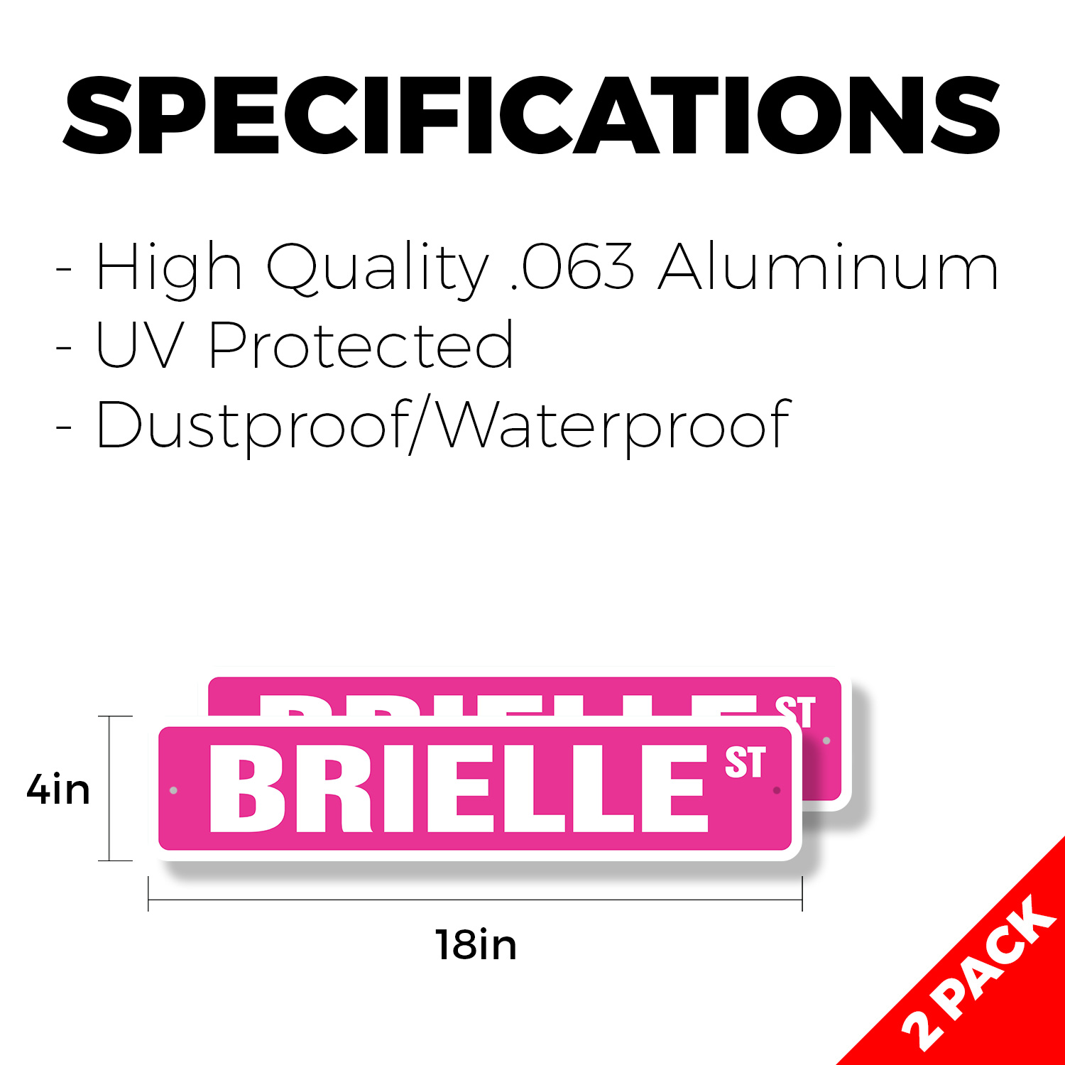 BRIELLE Street Sign (2 Pack) Childrens Name Room Metal Road Sign - Picture 6 of 7