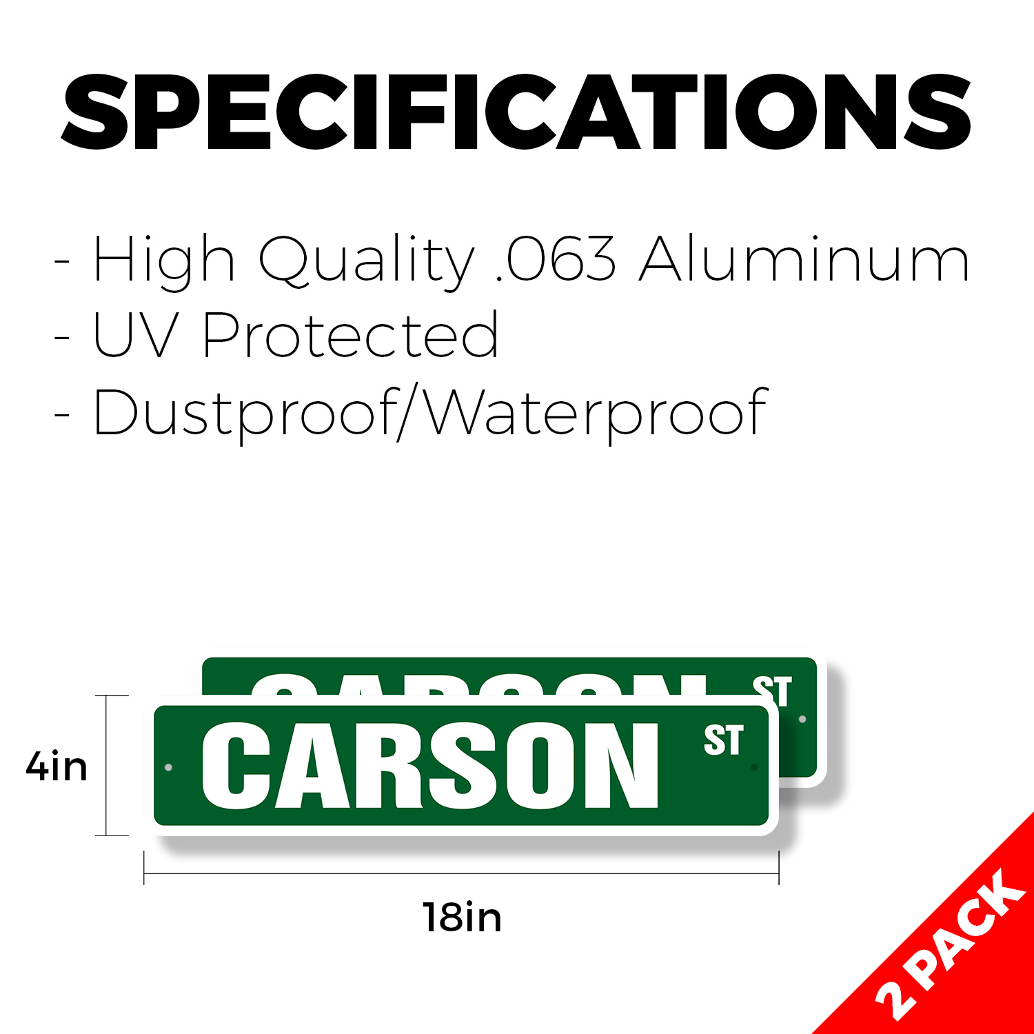 CARSON Street Sign (2 Pack) Childrens Name Room Metal Road Sign - Picture 6 of 7