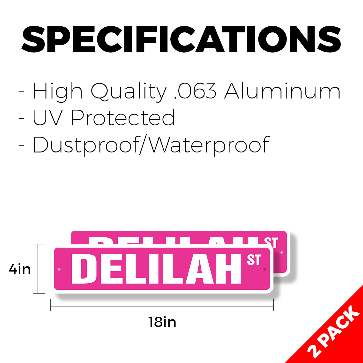 DELILAH Street Sign (2 Pack) Childrens Name Room Metal Road Sign - Picture 6 of 7