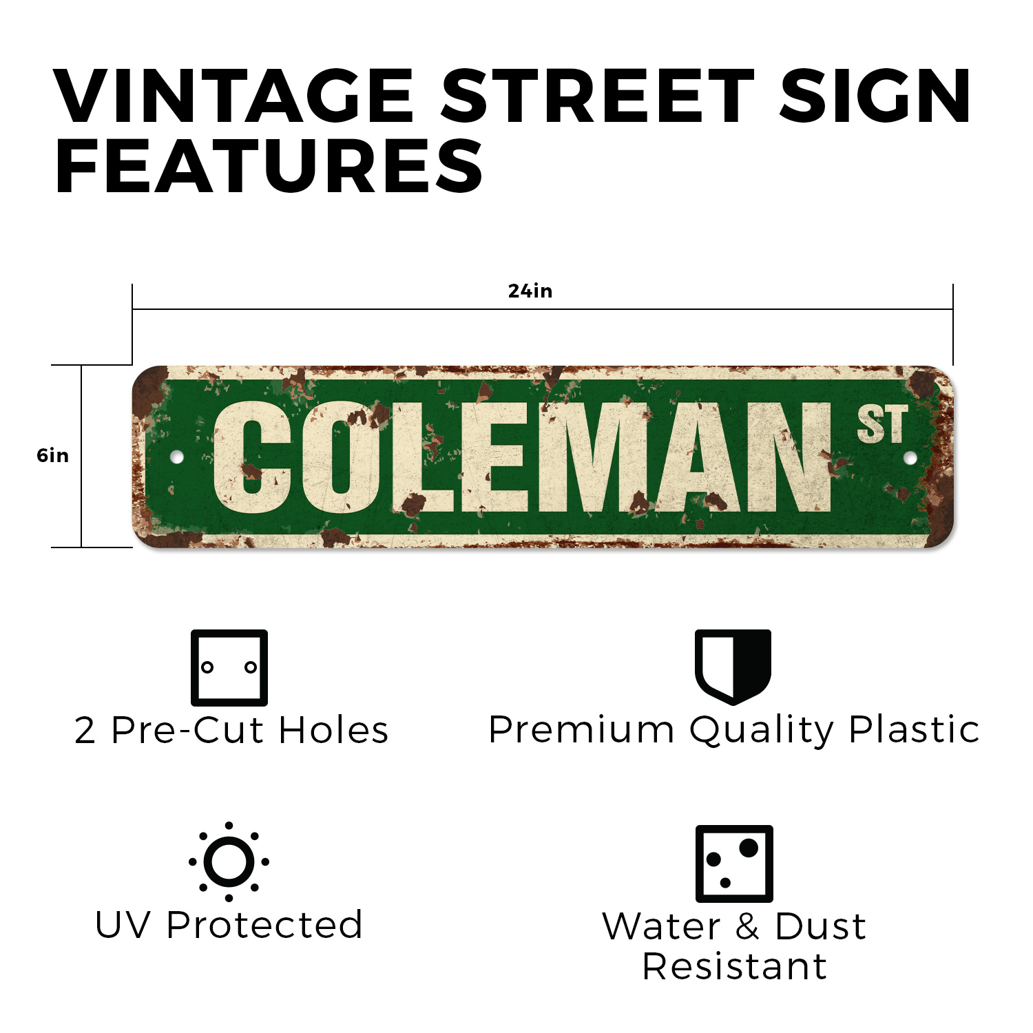 COLEMAN Vintage Style Rustic Street Sign Childrens Name Room Plastic Metal - Picture 6 of 11