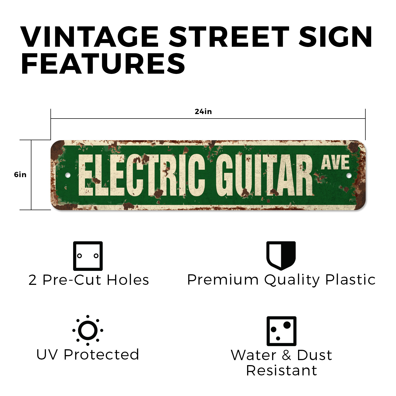 ELECTRIC GUITAR Vintage Style Rustic Street Sign bands player music lessons - Picture 6 of 11
