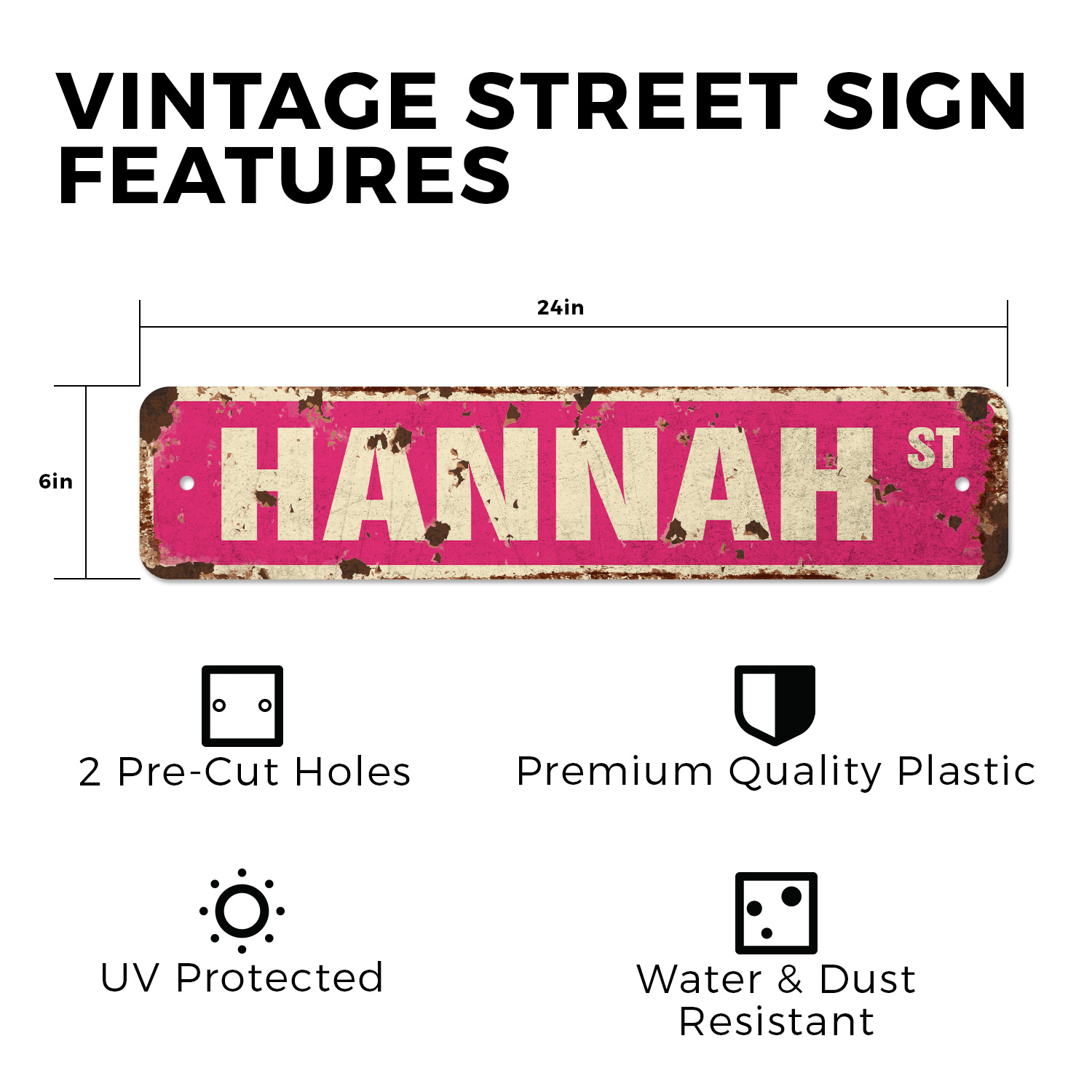 HANNAH Vintage Style Rustic Street Sign Childrens Name Room Metal Road Sign - Picture 6 of 11