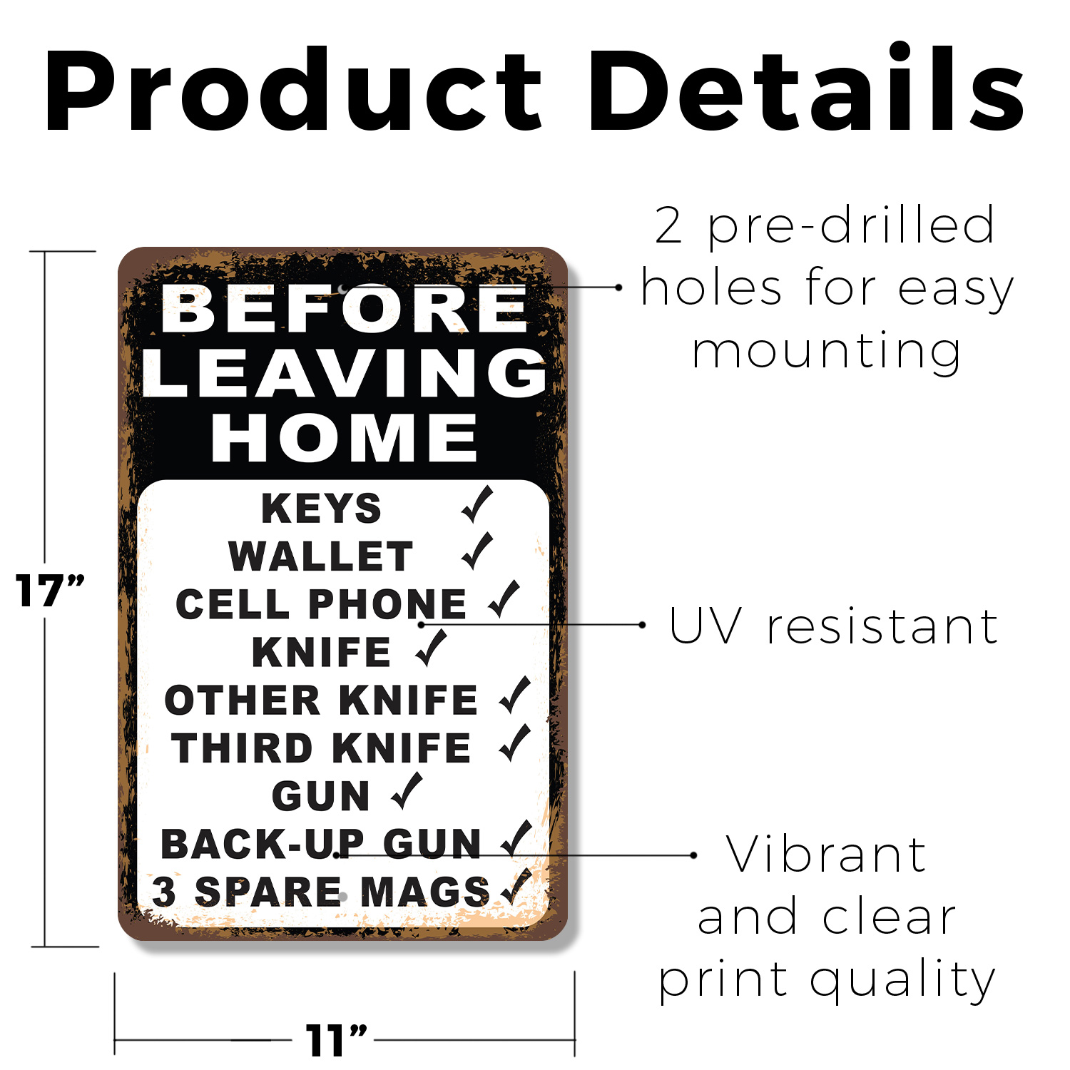 Vor der Abreise Checkliste Messer Pistole Magazine Neuheit Schild Spaß Geschenk wetterfest - Bild 12 von 26