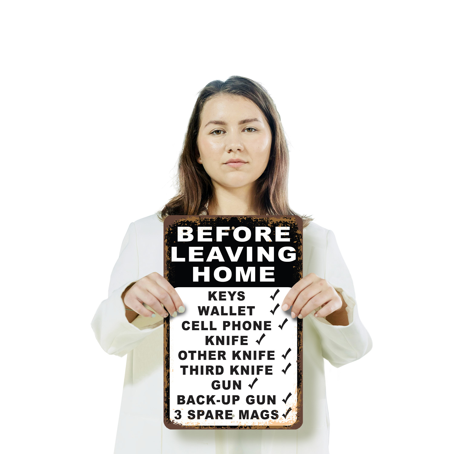 Vor der Abreise Checkliste Messer Pistole Magazine Neuheit Schild Spaß Geschenk wetterfest - Bild 13 von 26