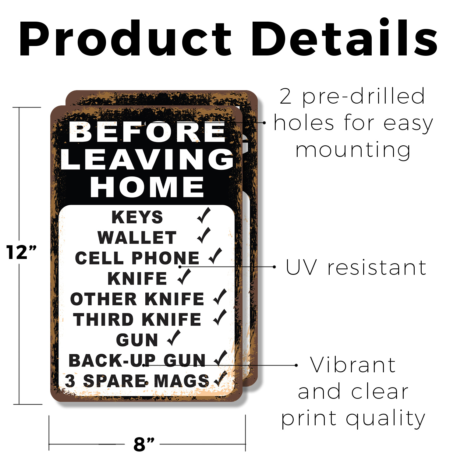 Vor der Abreise Checkliste Messer Pistole Magazine Neuheit Schild Spaß Geschenk wetterfest - Bild 10 von 26