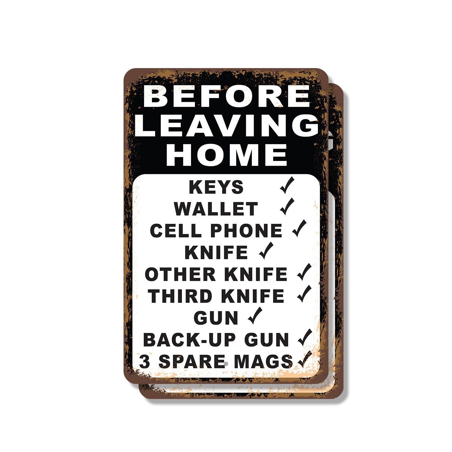 Vor der Abreise Checkliste Messer Pistole Magazine Neuheit Schild Spaß Geschenk wetterfest - Bild 9 von 26