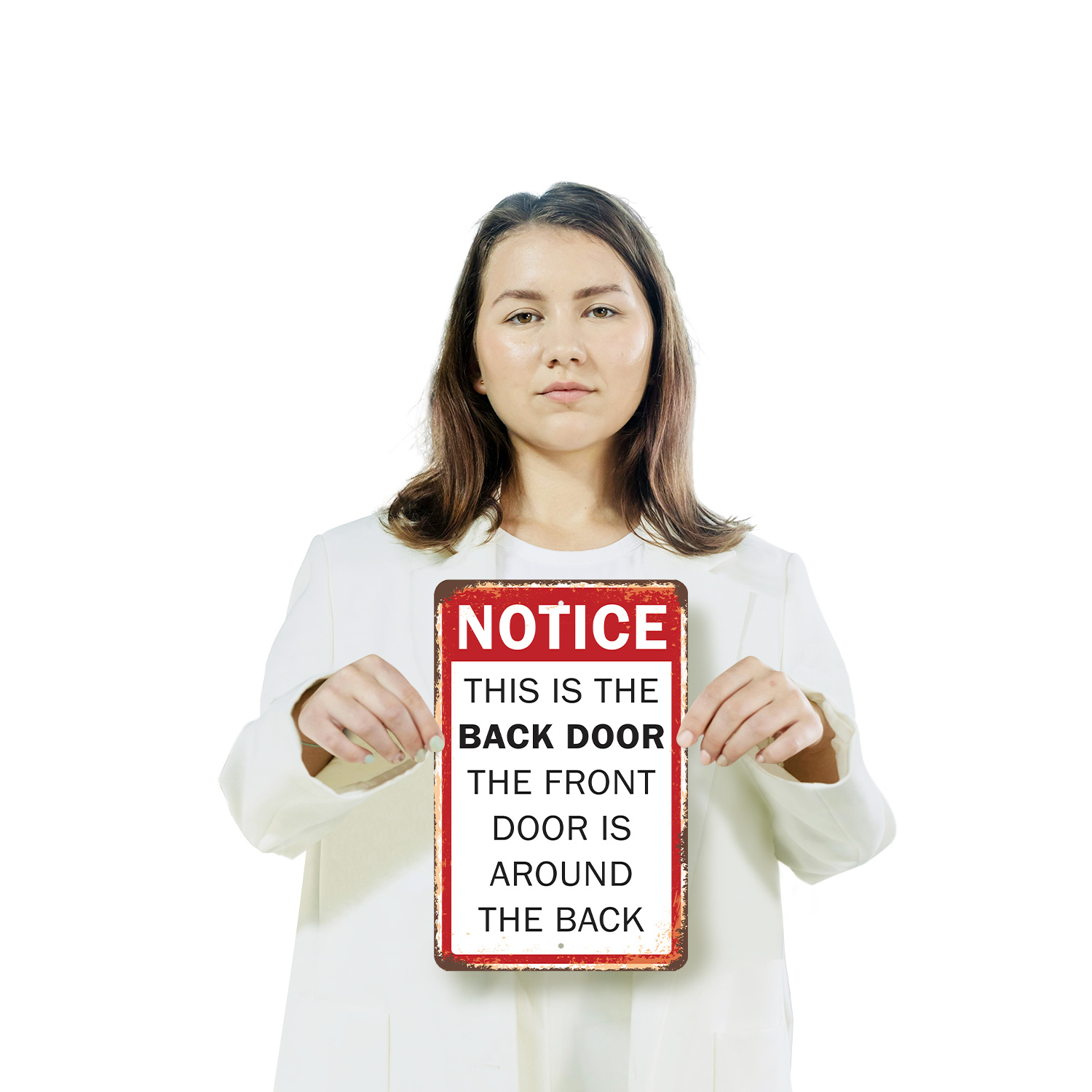Notice This Is the Back Door Novelty Sign Fun Gift Durable Weatherproof - Picture 11 of 26