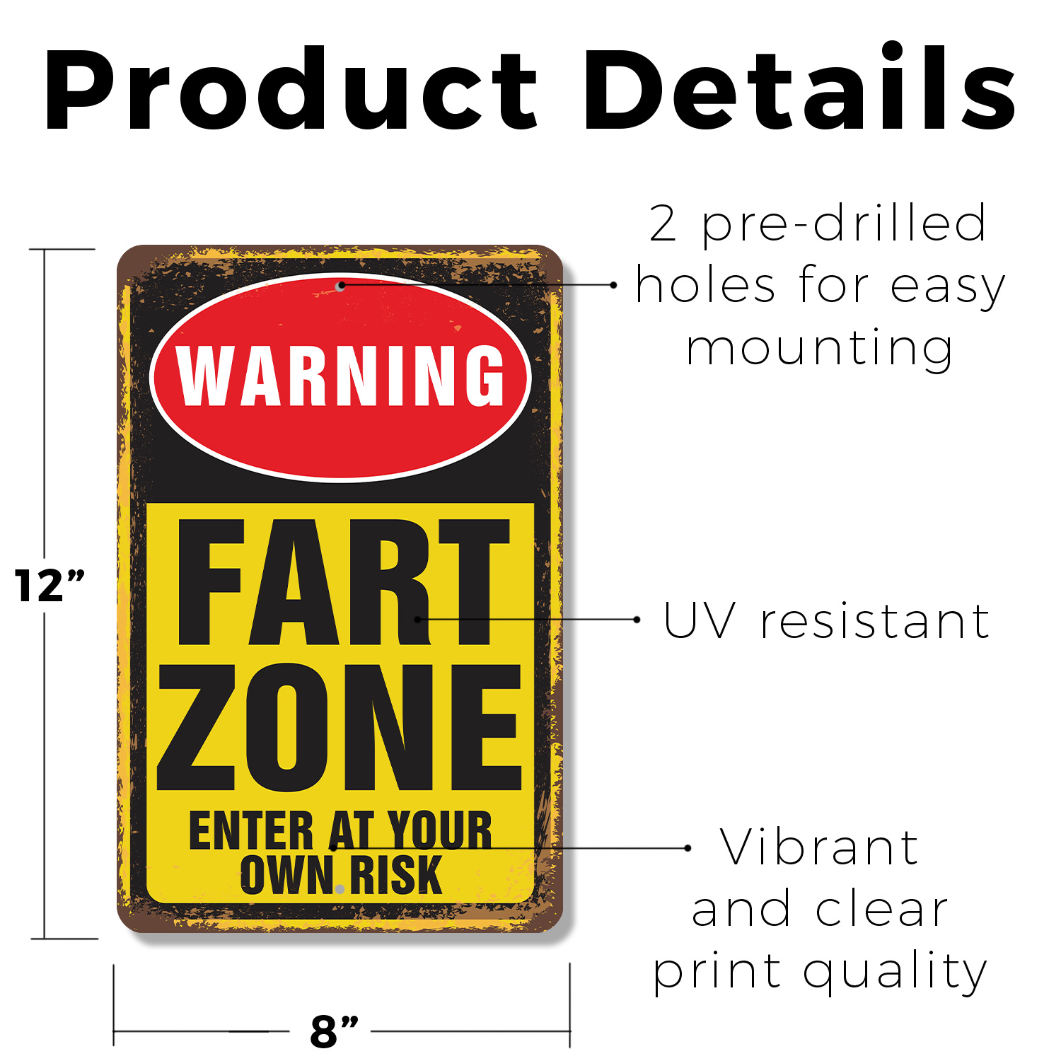 Warning Fart Zone Novelty Sign Fun Gift Durable Weatherproof