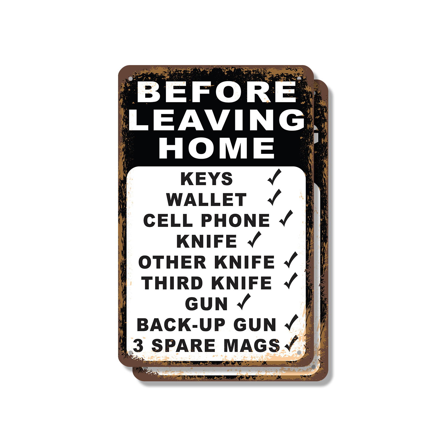 Vor der Abreise Checkliste Messer Pistole Magazine Neuheit Schild Spaß Geschenk wetterfest - Bild 6 von 26