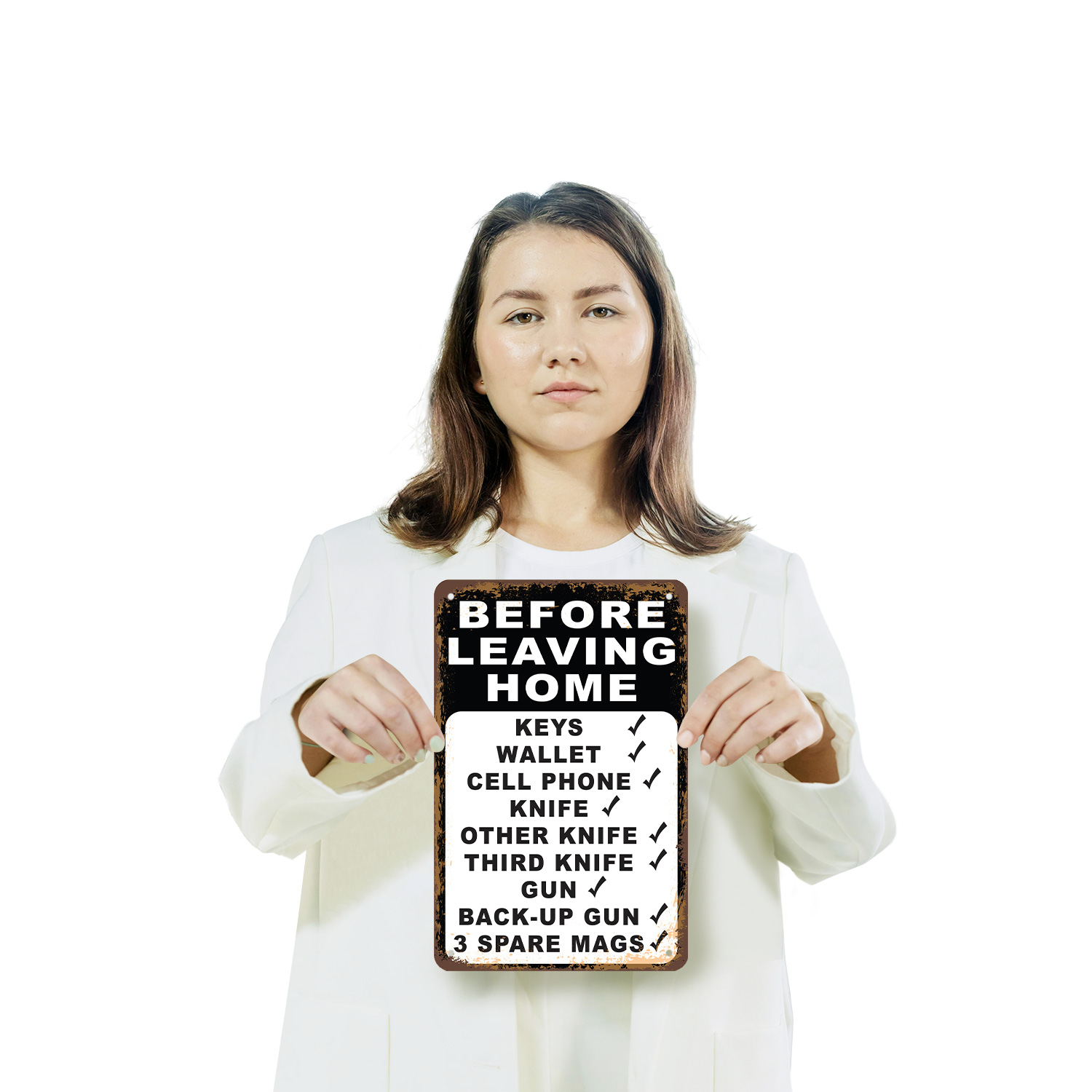 Vor der Abreise Checkliste Messer Pistole Magazine Neuheit Schild Spaß Geschenk wetterfest - Bild 8 von 26