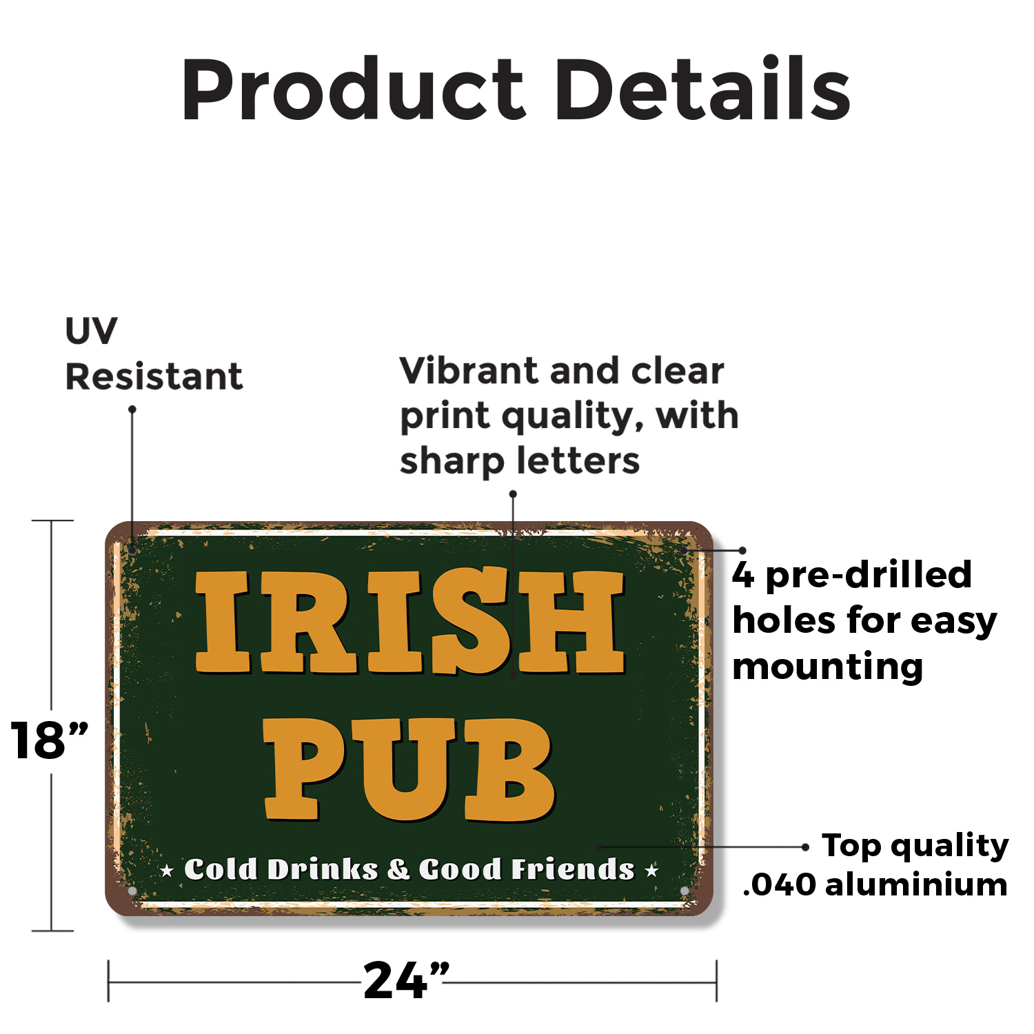 Irish Pub Street Sign Good Craic Cold Pints Durable Perfect for Bars Kitchens - Picture 20 of 26