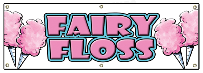 Fairy Floss Banner Heavy Duty 13 Oz Vinyl with Grommets Single Sided - Picture 1 of 11