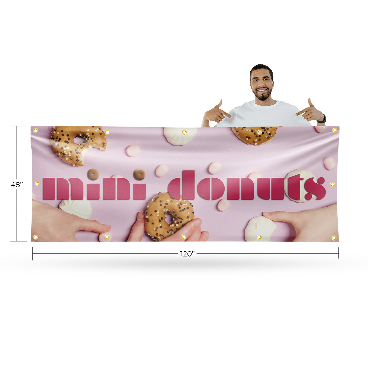 Mini Donuts 13 oz Vinyl Banner Sign with Metal Grommets Heavy-Duty Single-Sided - Picture 18 of 21