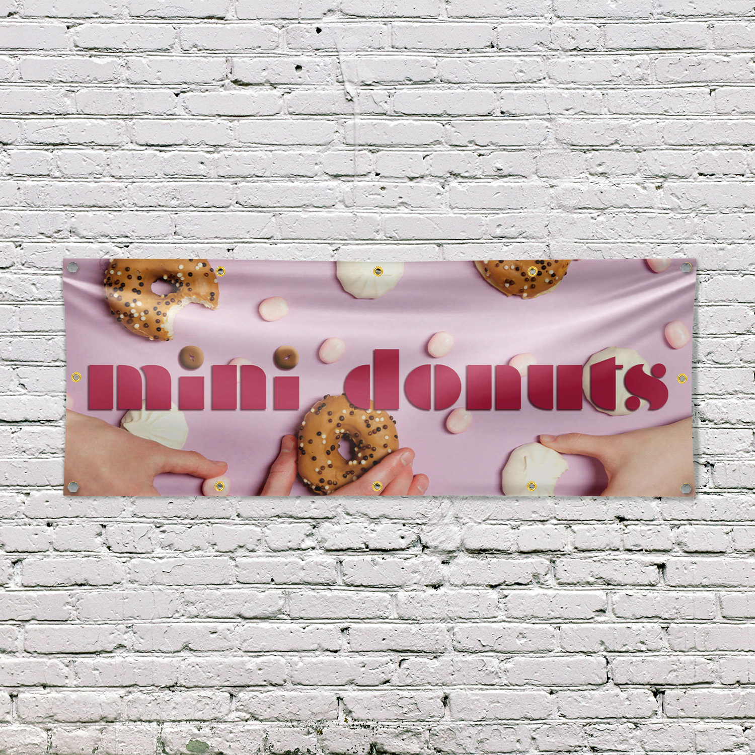 Mini Donuts 13 oz Vinyl Banner Sign with Metal Grommets Heavy-Duty Single-Sided - Picture 21 of 21