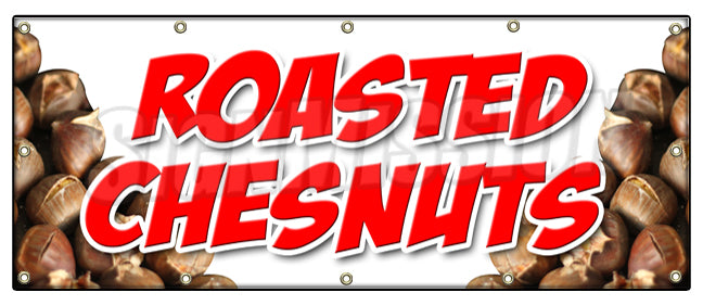 LETRERO DE CASTAÑAS ASADAS a llama abierta cocida bocadillo nueces cacahuetes comida - Imagen 9 de 10