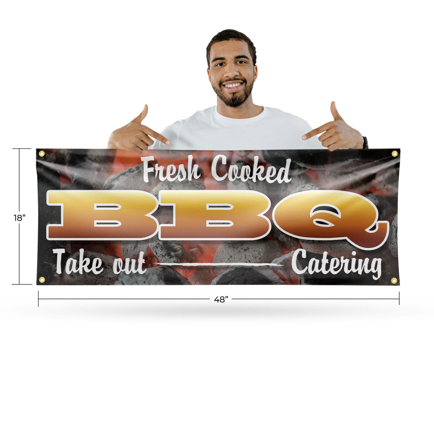 Fresh Cooked BBQ Take Out Catering Vinyl Banner Sign with Metal Grommets - Picture 8 of 21