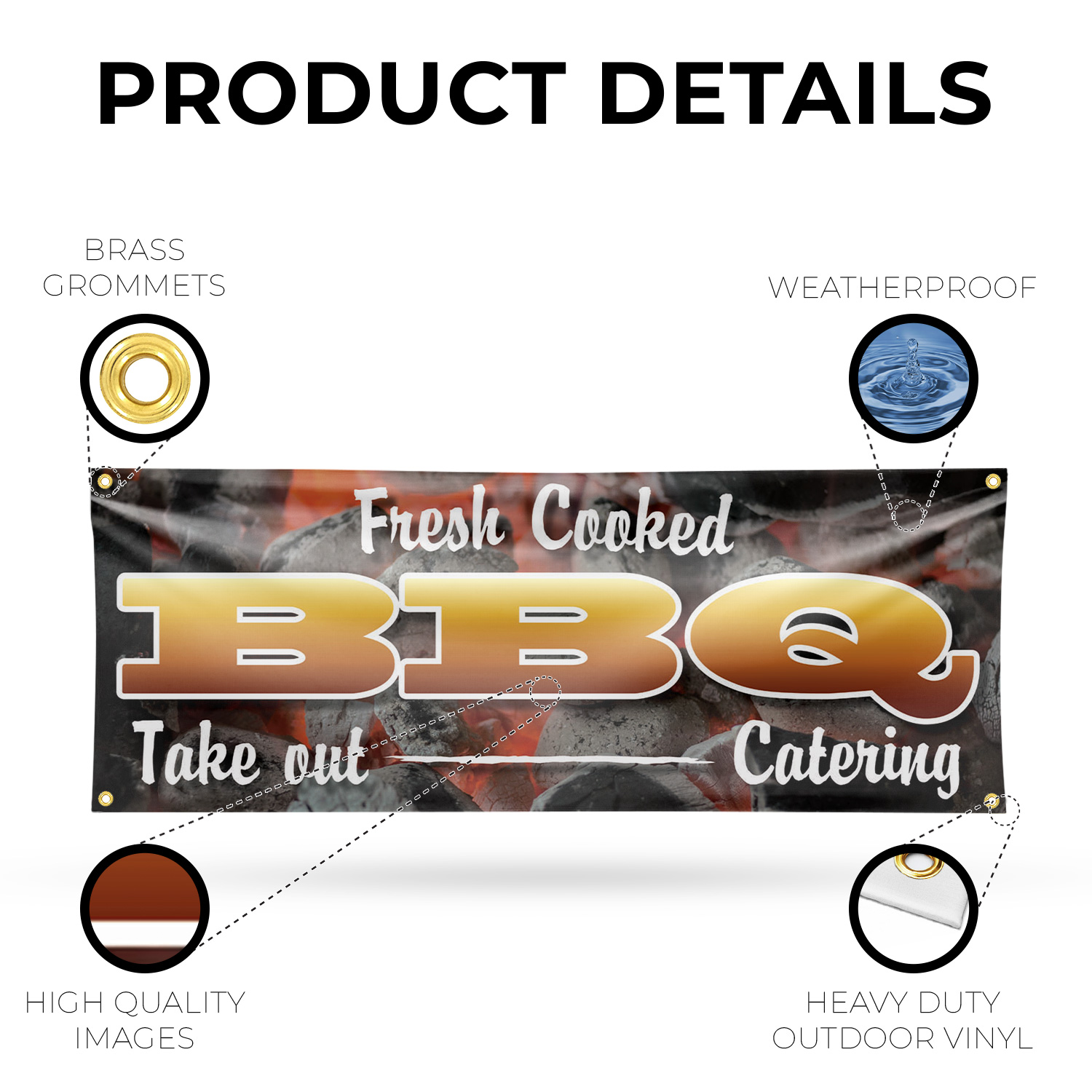 Fresh Cooked BBQ Take Out Catering Vinyl Banner Sign with Metal Grommets - Picture 9 of 21