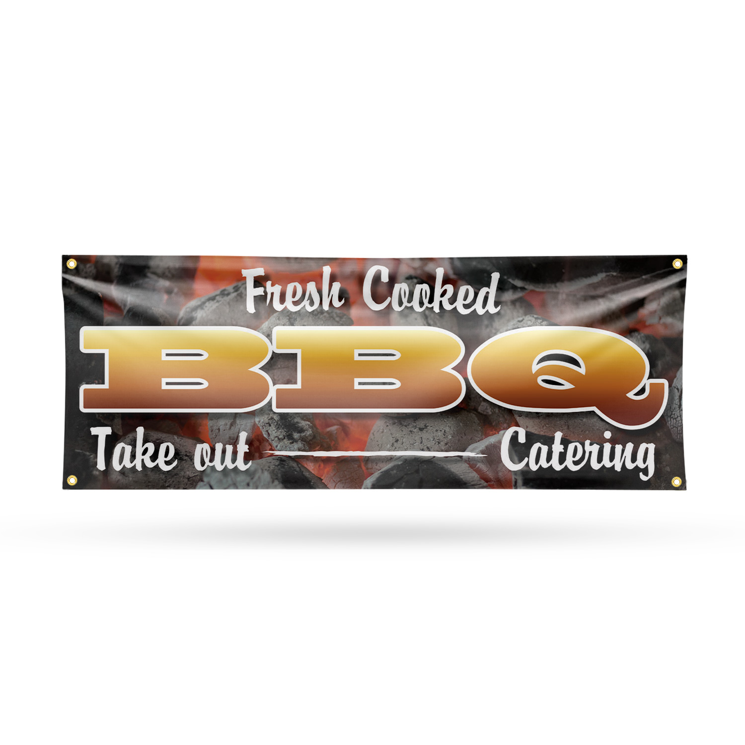 Fresh Cooked BBQ Take Out Catering Vinyl Banner Sign with Metal Grommets - Picture 7 of 21