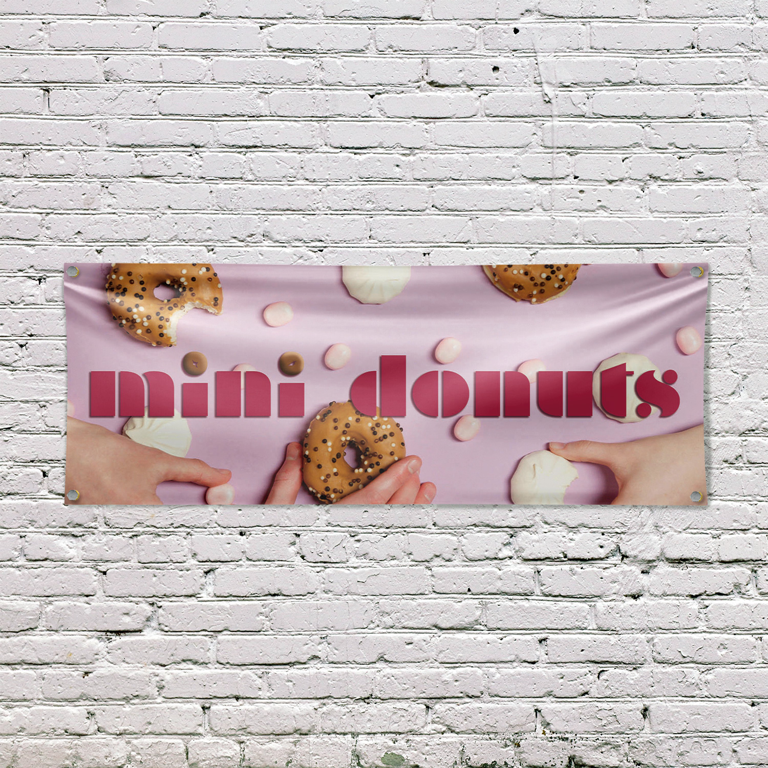 Mini Donuts 13 oz Vinyl Banner Sign with Metal Grommets Heavy-Duty Single-Sided - Picture 11 of 21