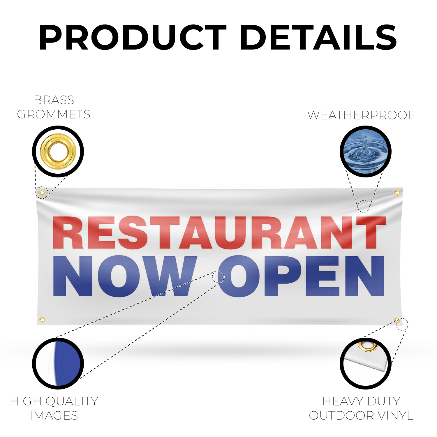 Restaurant Now Open Vinyl Banner Sign with Metal Grommets Heavy-Duty - Picture 9 of 21