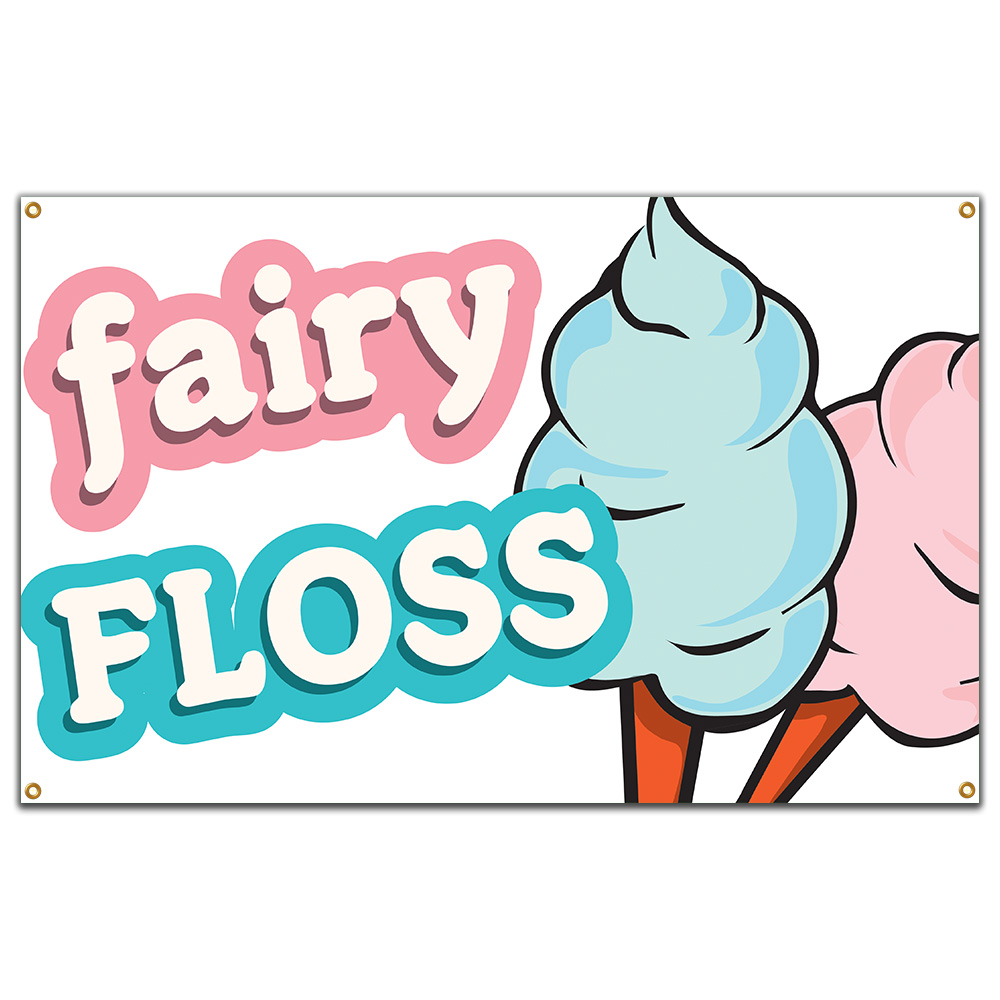 Fairy Floss Banner Heavy Duty 13 Oz Vinyl with Grommets Single Sided - Picture 7 of 11