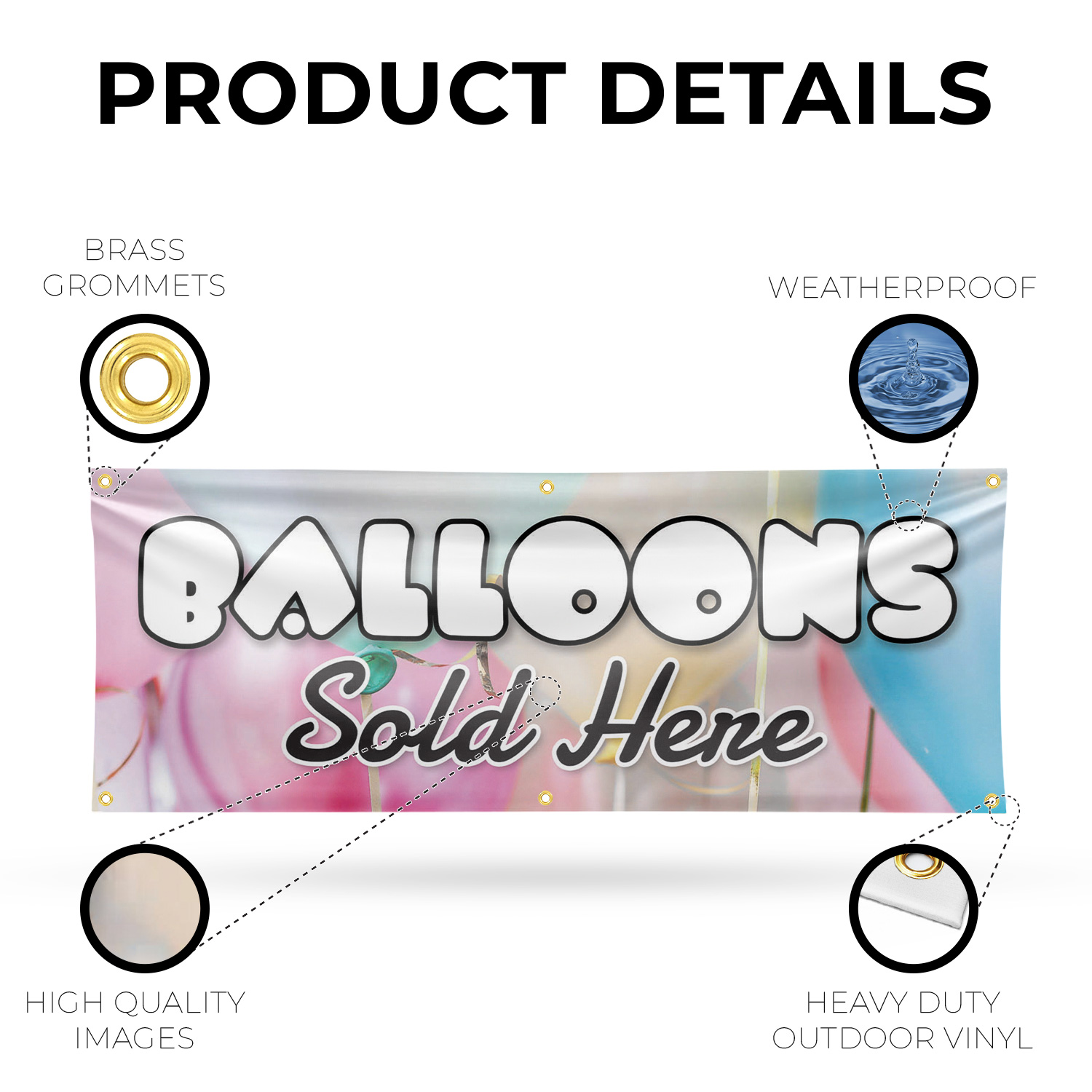 Balloons Sold Here Vinyl Banner Sign with Metal Grommets Heavy-Duty - Picture 14 of 21