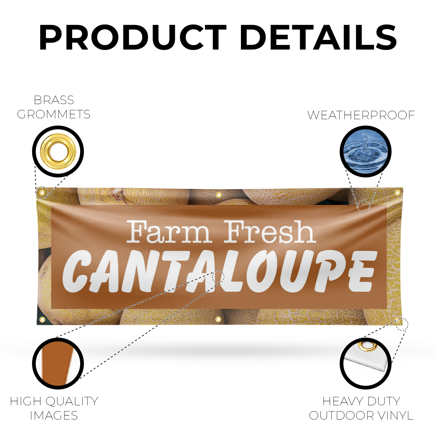 Farm Fresh Cantaloupe Vinyl Banner Sign with Metal Grommets Heavy-Duty - Picture 14 of 21