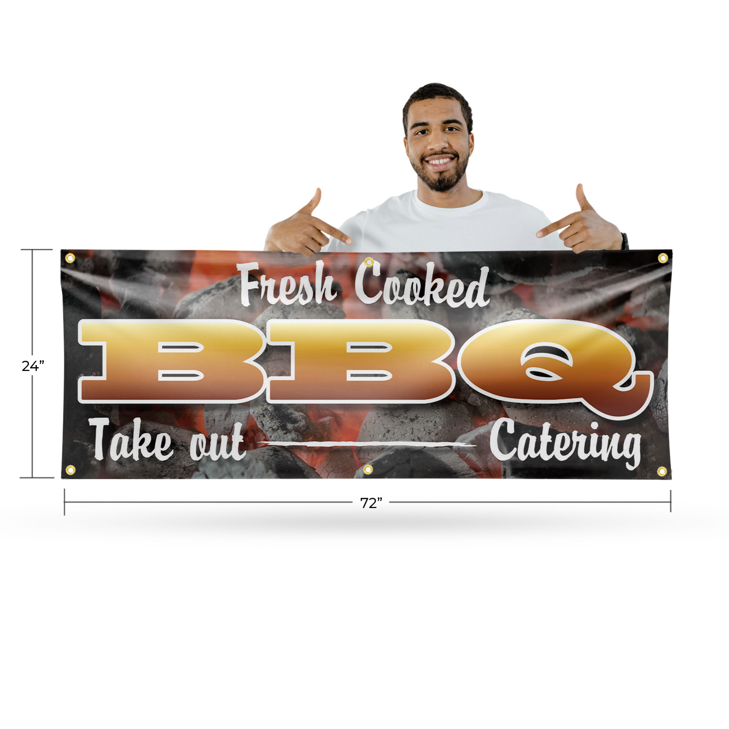 Fresh Cooked BBQ Take Out Catering Vinyl Banner Sign with Metal Grommets - Picture 13 of 21
