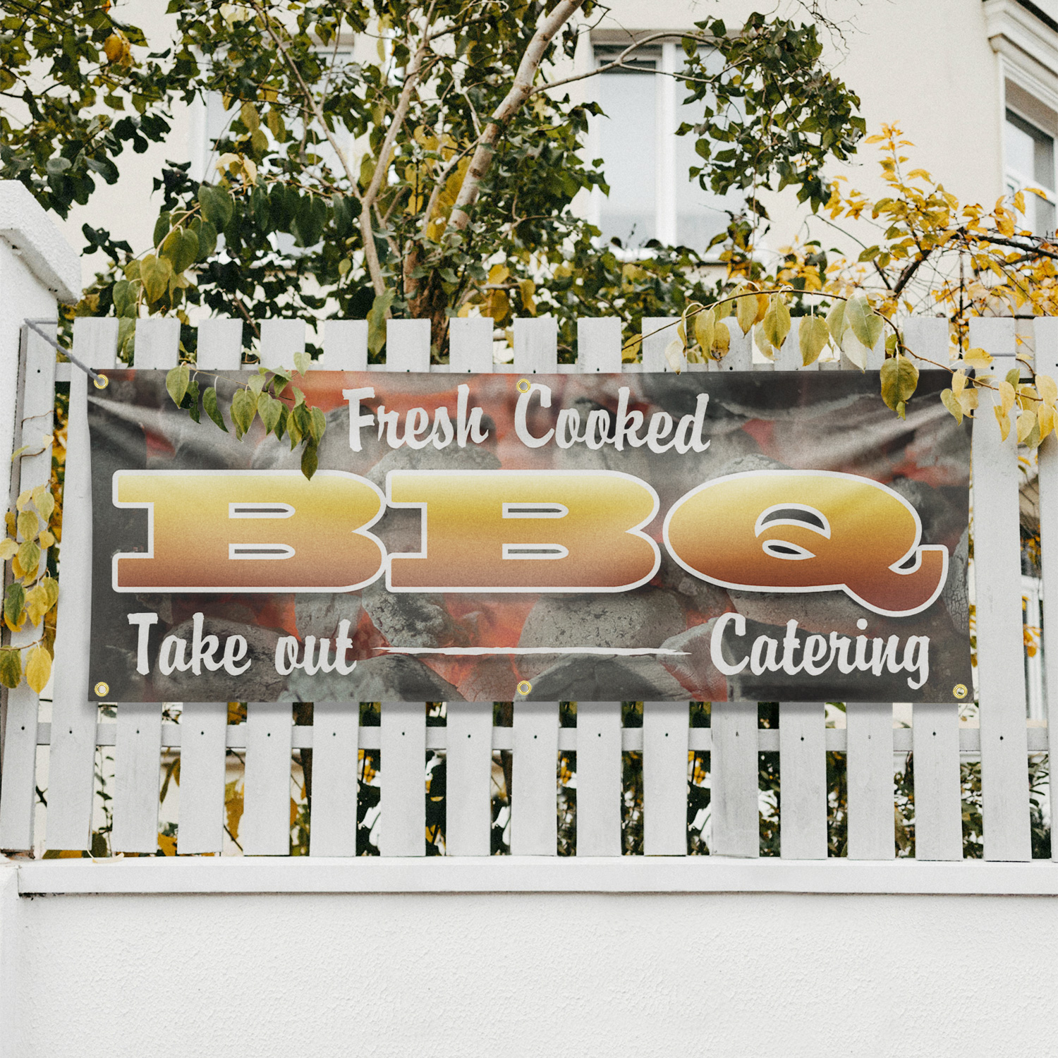 Fresh Cooked BBQ Take Out Catering Vinyl Banner Sign with Metal Grommets - Picture 15 of 21