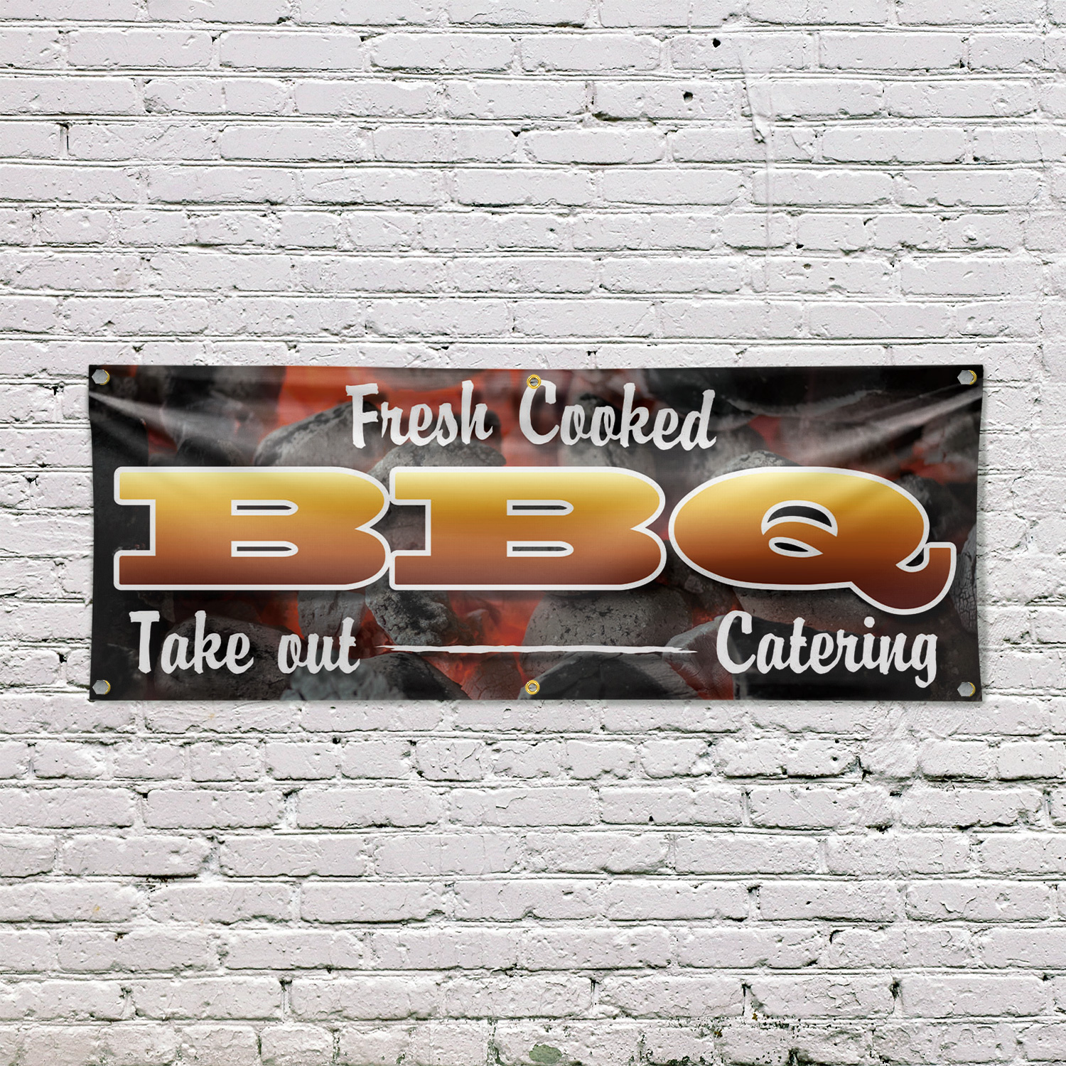 Fresh Cooked BBQ Take Out Catering Vinyl Banner Sign with Metal Grommets - Picture 16 of 21