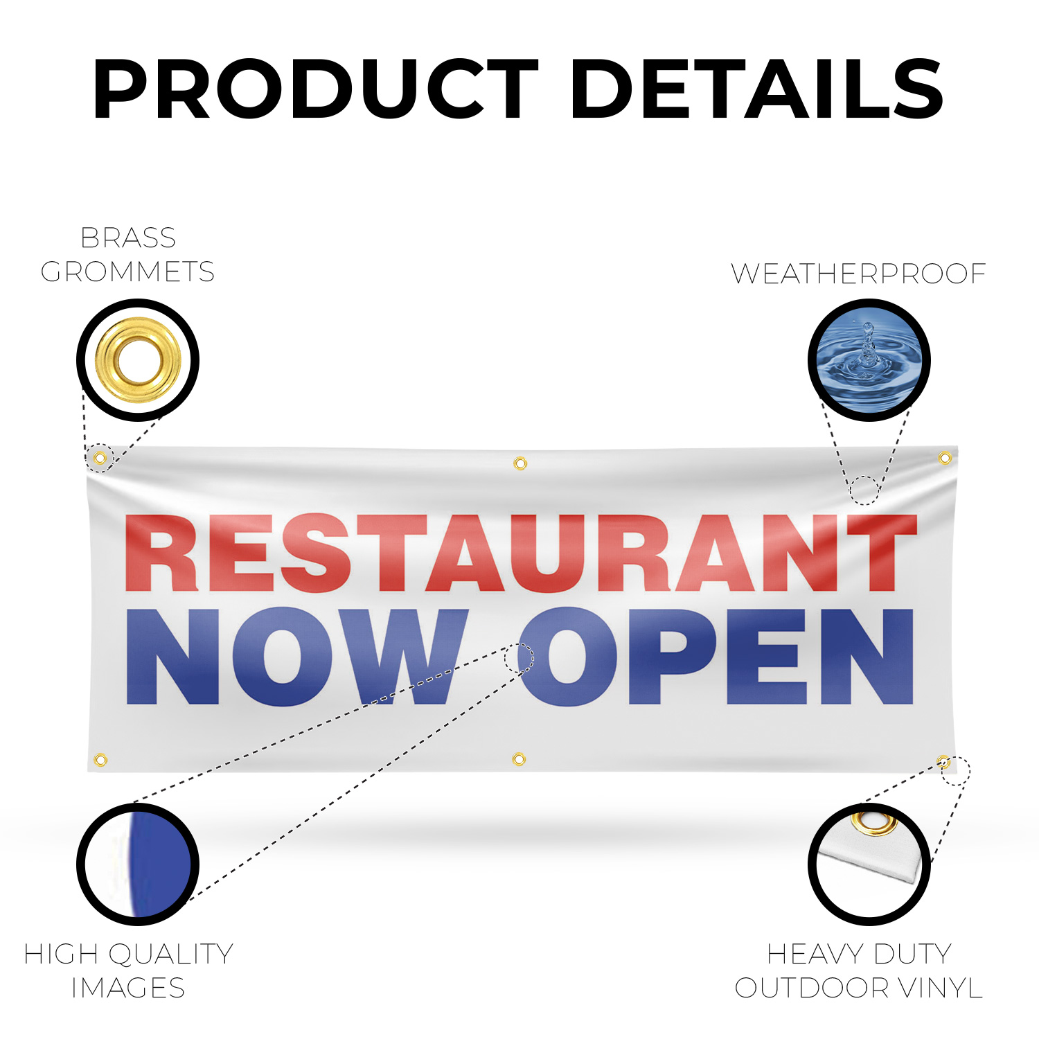 Restaurant Now Open Vinyl Banner Sign with Metal Grommets Heavy-Duty - Picture 14 of 21